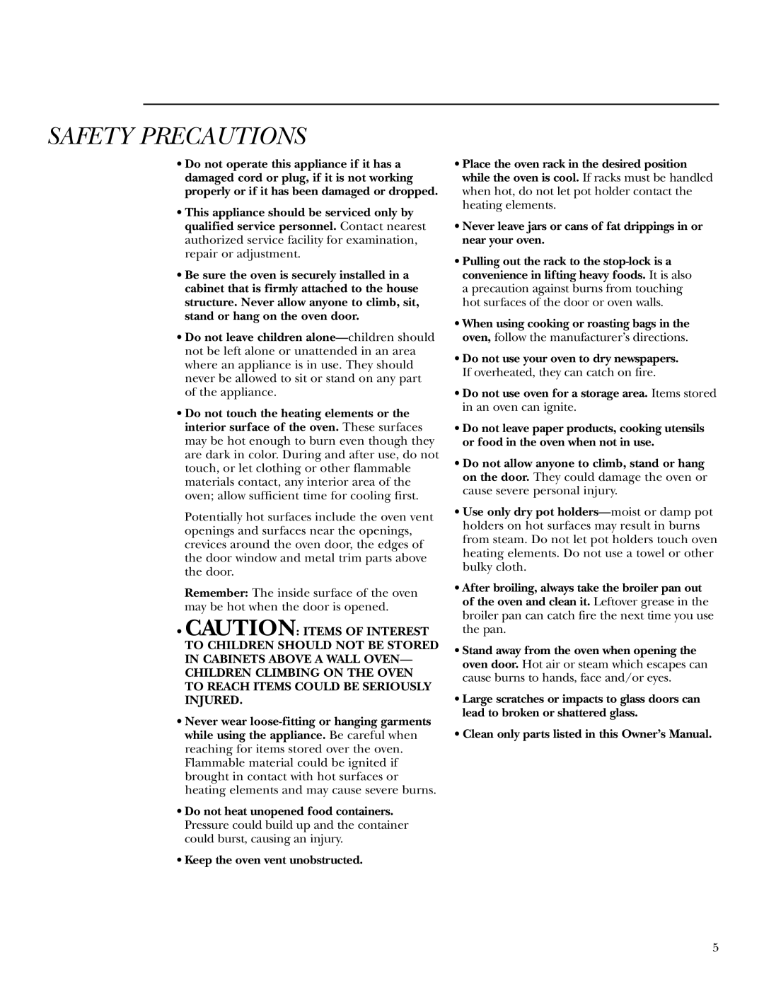 GE ZET3058, ZET3038 owner manual Safety Precautions 