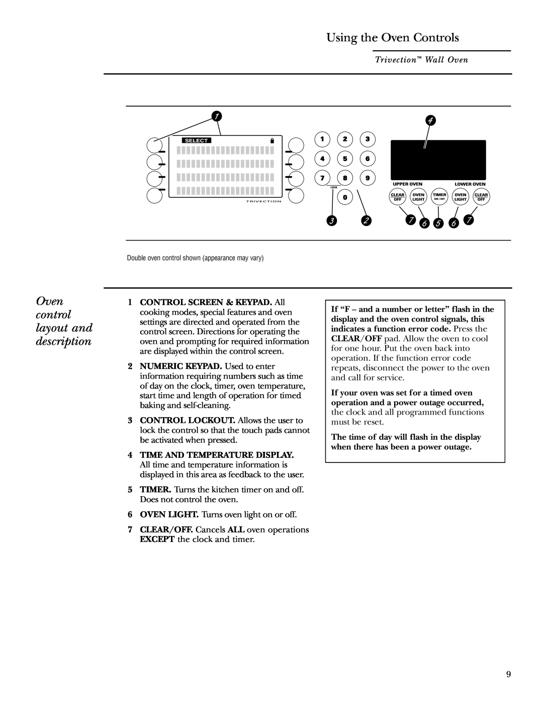 GE ZET3058, ZET3038 owner manual Using the Oven Controls, Oven control layout and description 