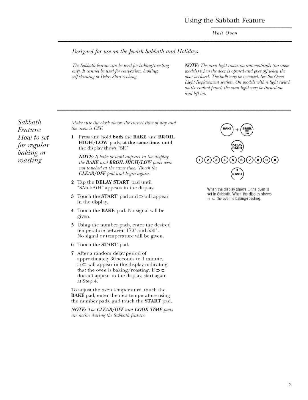 GE ZET938, ZET958 manual @@@9@@@@@@, Using the Sabbath Feature, Sabbath Iature, Roasting, How to set 