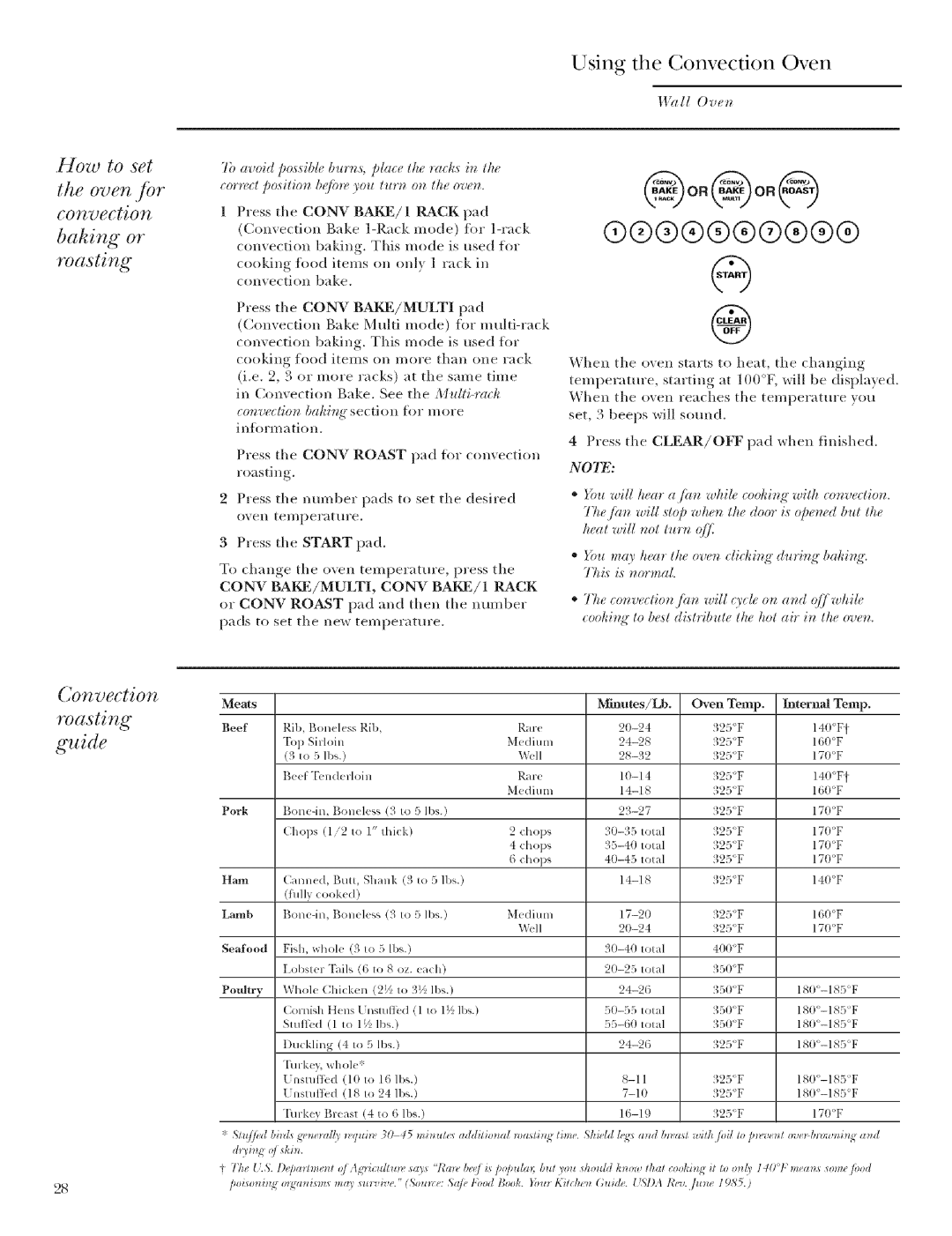 GE ZET958 @@@@@@@@@, How to set Oven./br convection Baking or roasting, Using the Convection Oven, Convection Roasting 