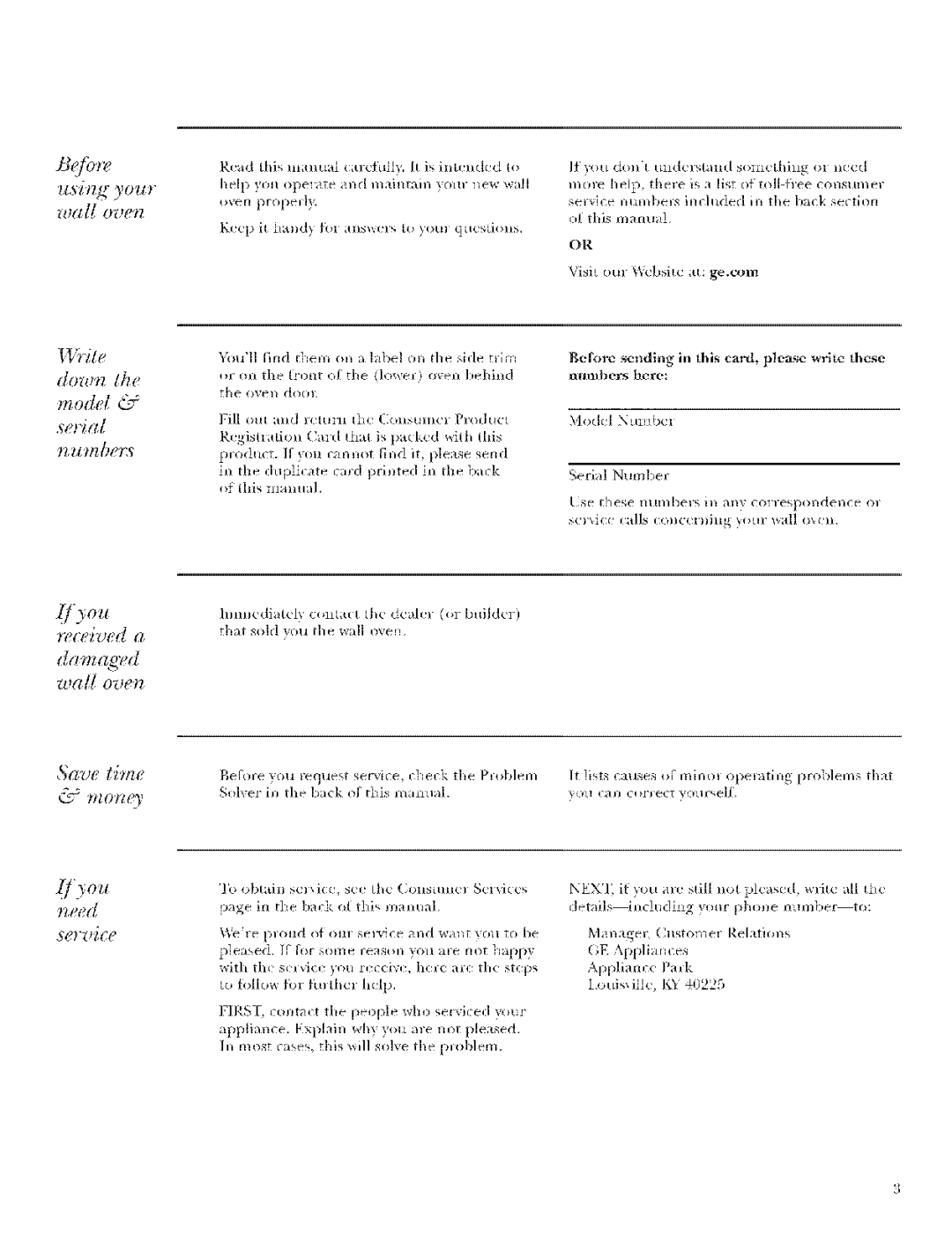 GE ZET938, ZET958 manual Bebre using your wall oven, Save time Money, Service, Louisville,/.Y 