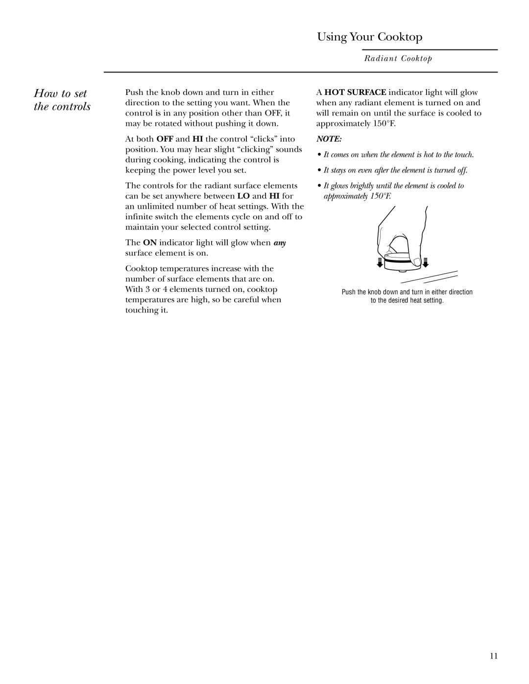 GE ZEU36K owner manual How to set the controls 