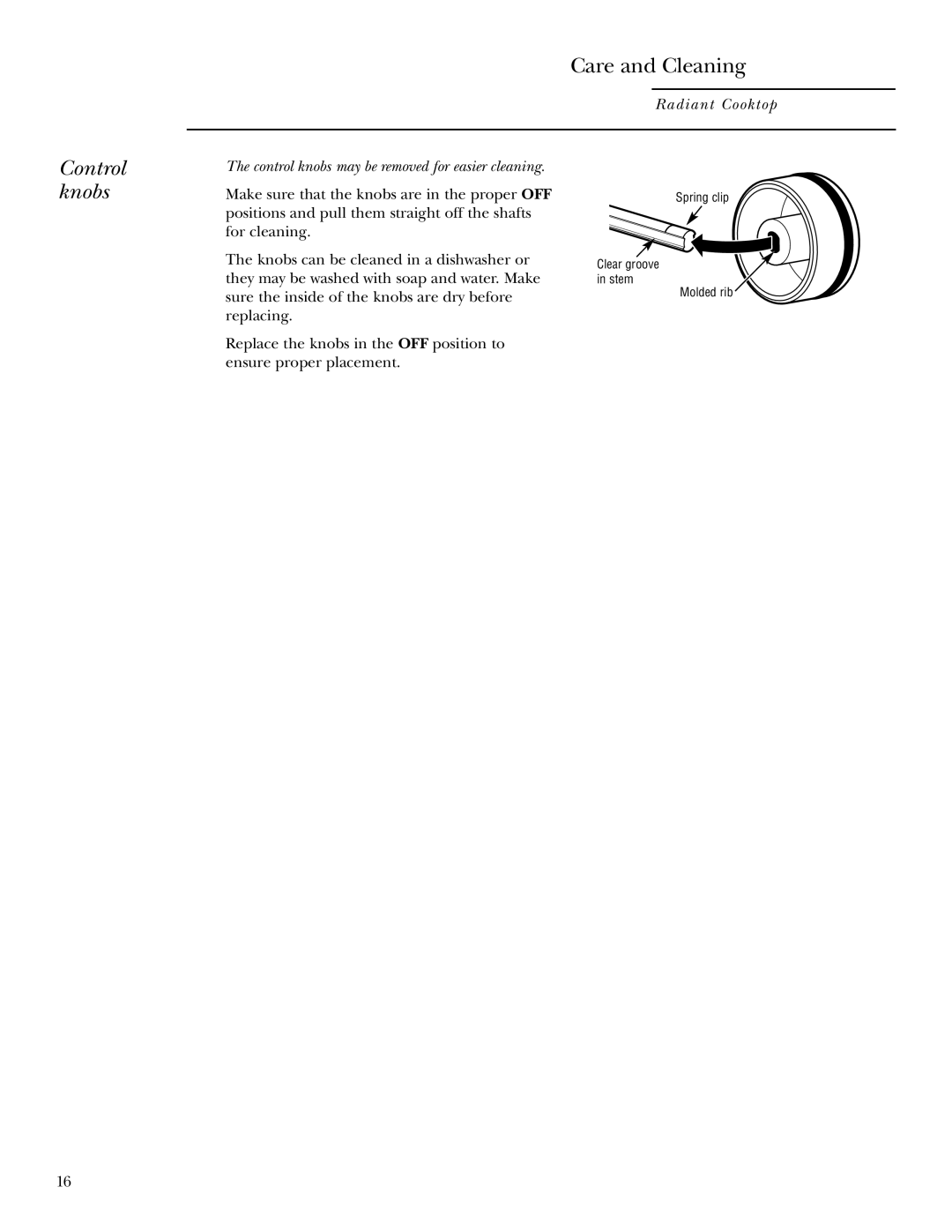 GE ZEU36K owner manual Control, Knobs 