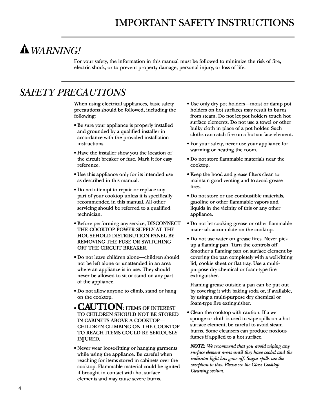 GE ZEU36K owner manual Important Safety Instructions, Safety Precautions 