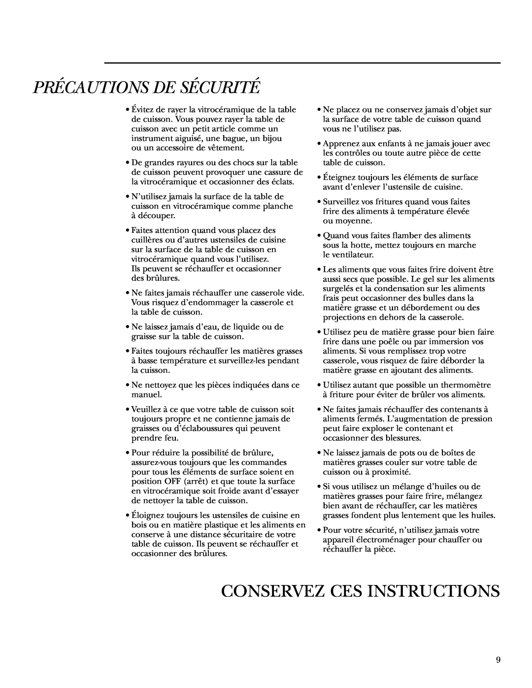 GE ZEU36K owner manual Conservez Ces Instructions, Précautions De Sécurité 