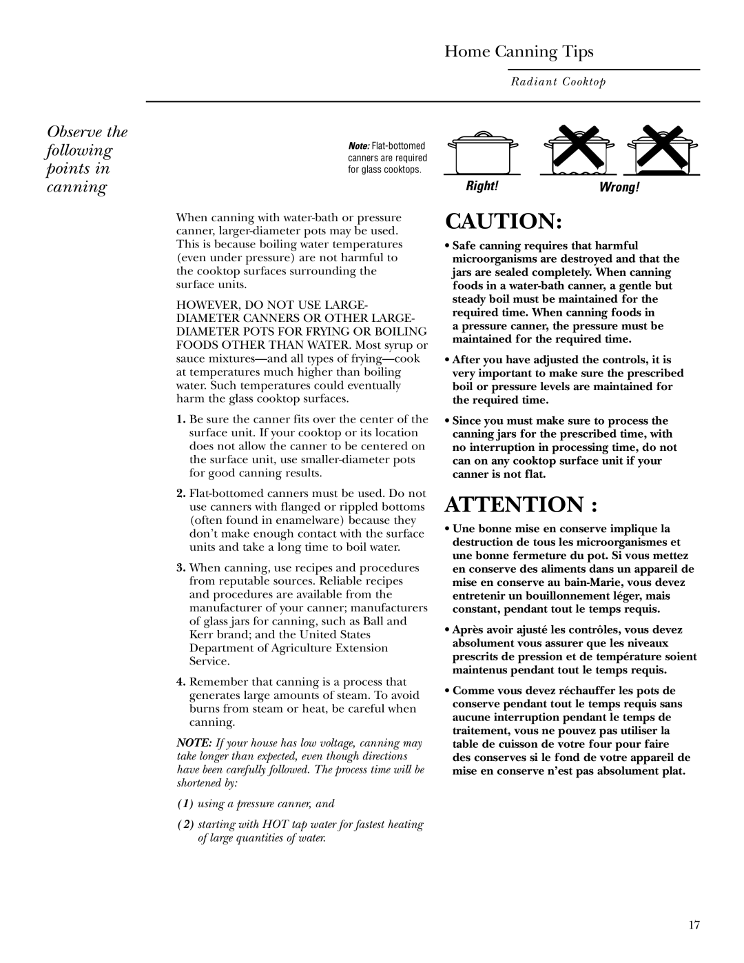 GE ZEU30R, ZEU36R owner manual Observe the following points in canning, Right!Wrong 