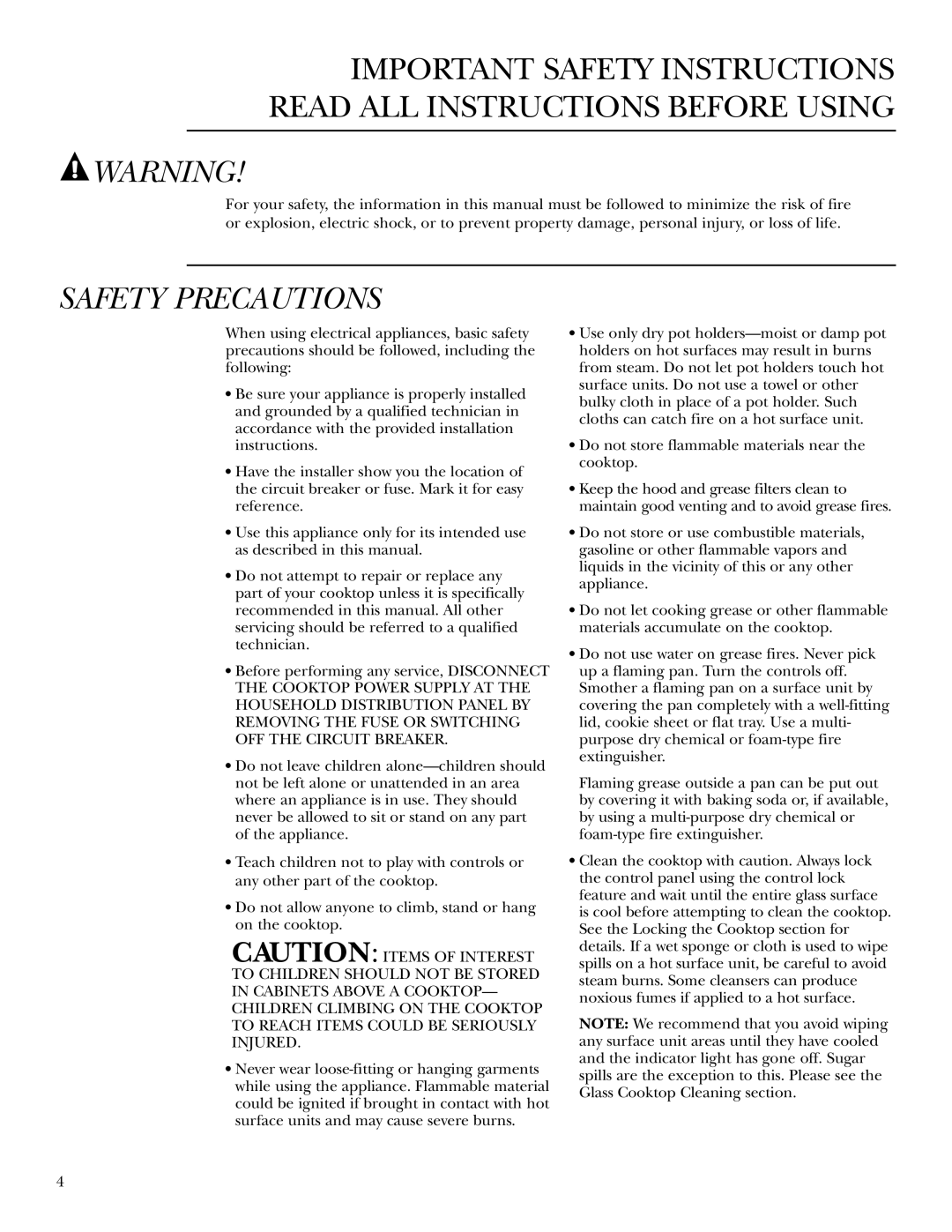 GE ZEU36R, ZEU30R owner manual Safety Precautions 