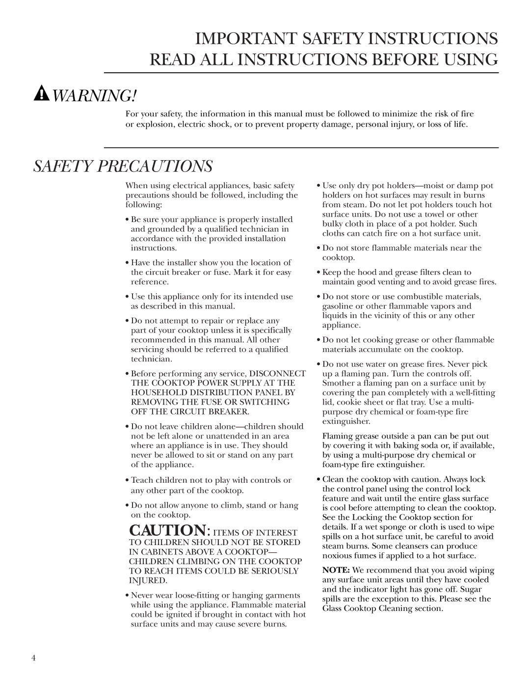 GE ZEU36R, ZEU30R owner manual Safety Precautions 