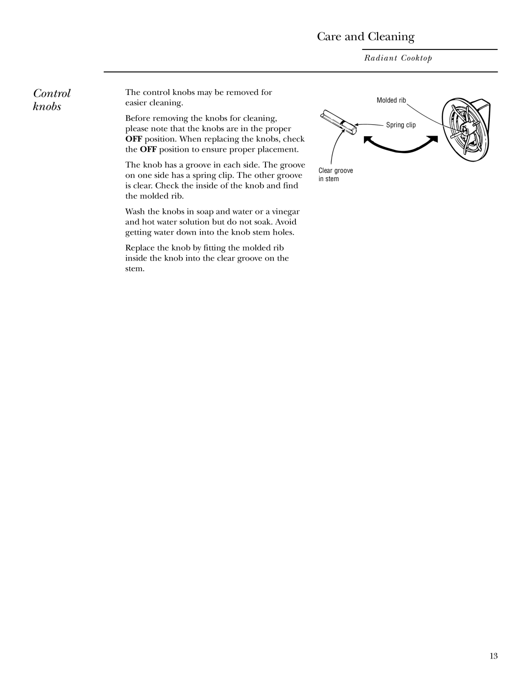 GE ZEU769 owner manual Control knobs 