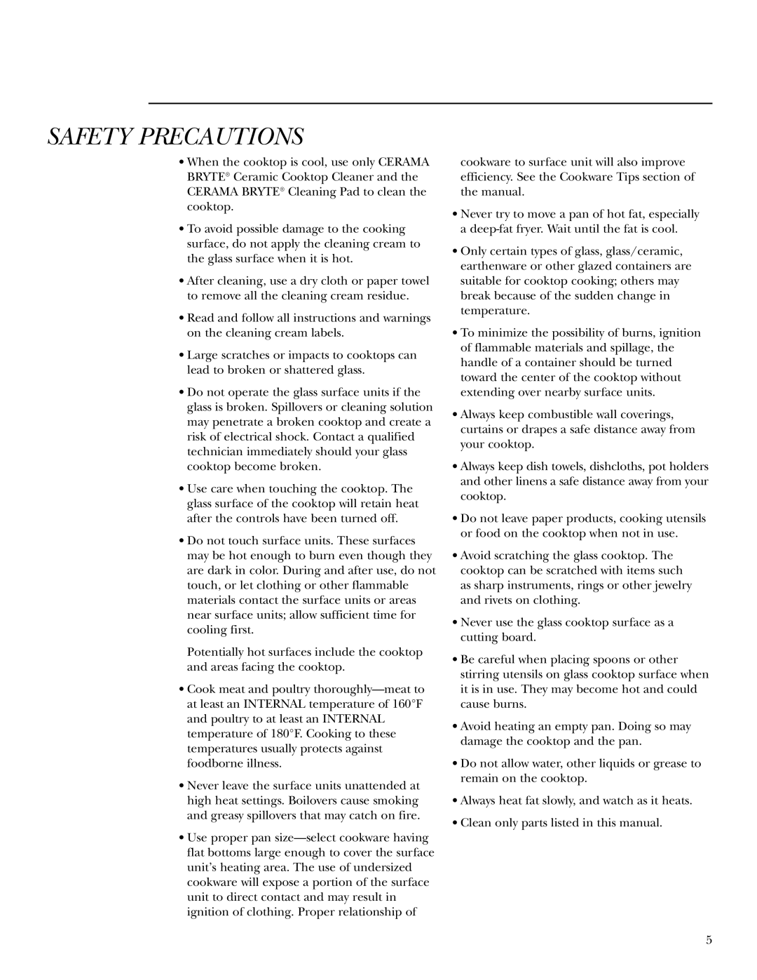 GE ZEU769 owner manual Safety Precautions 