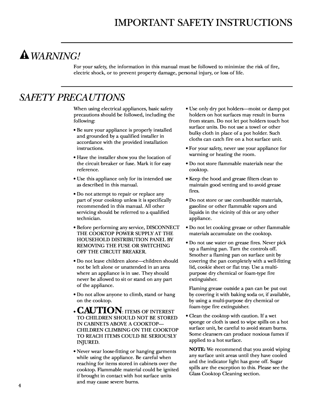GE ZEU769 owner manual Important Safety Instructions, Safety Precautions 