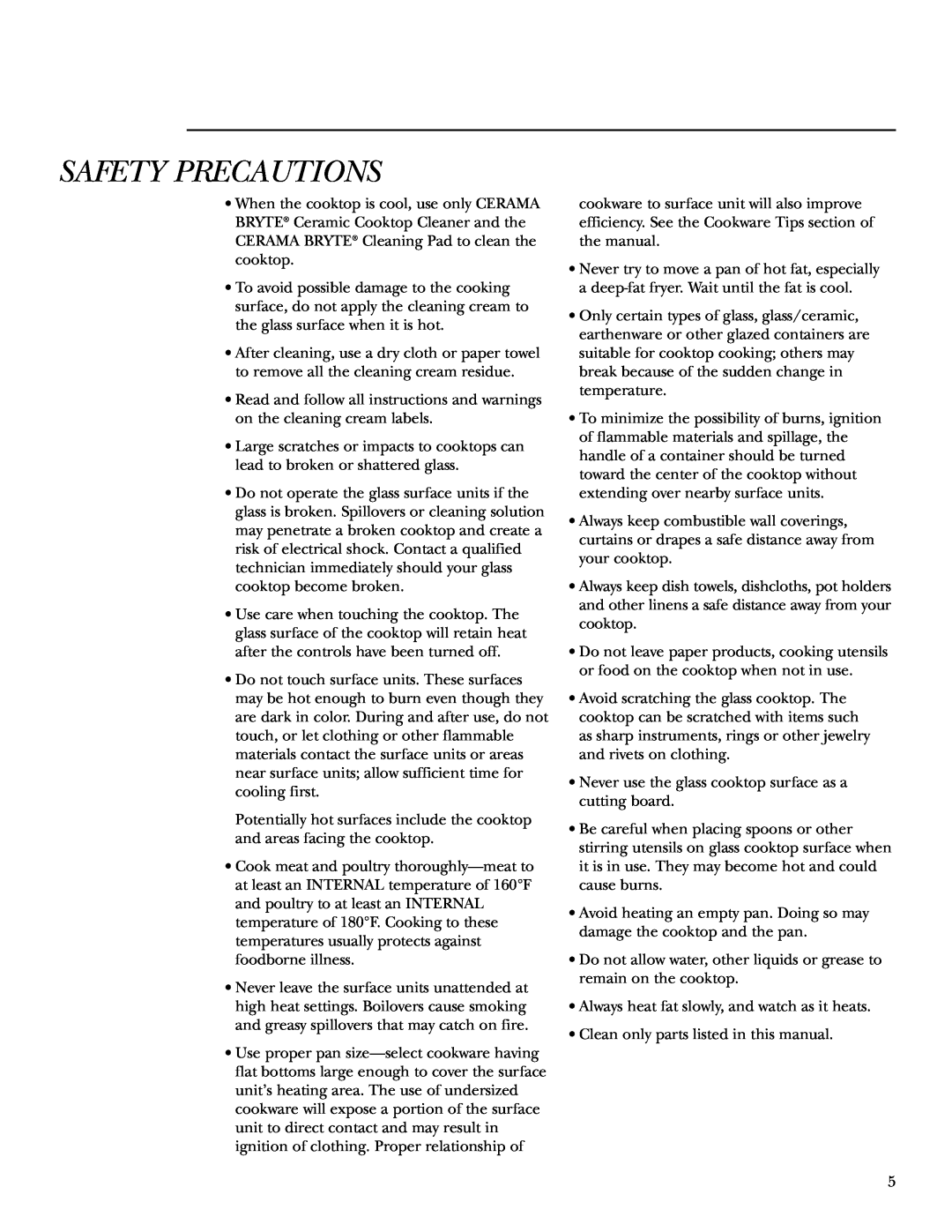 GE ZEU769 owner manual Safety Precautions, •Always heat fat slowly, and watch as it heats 
