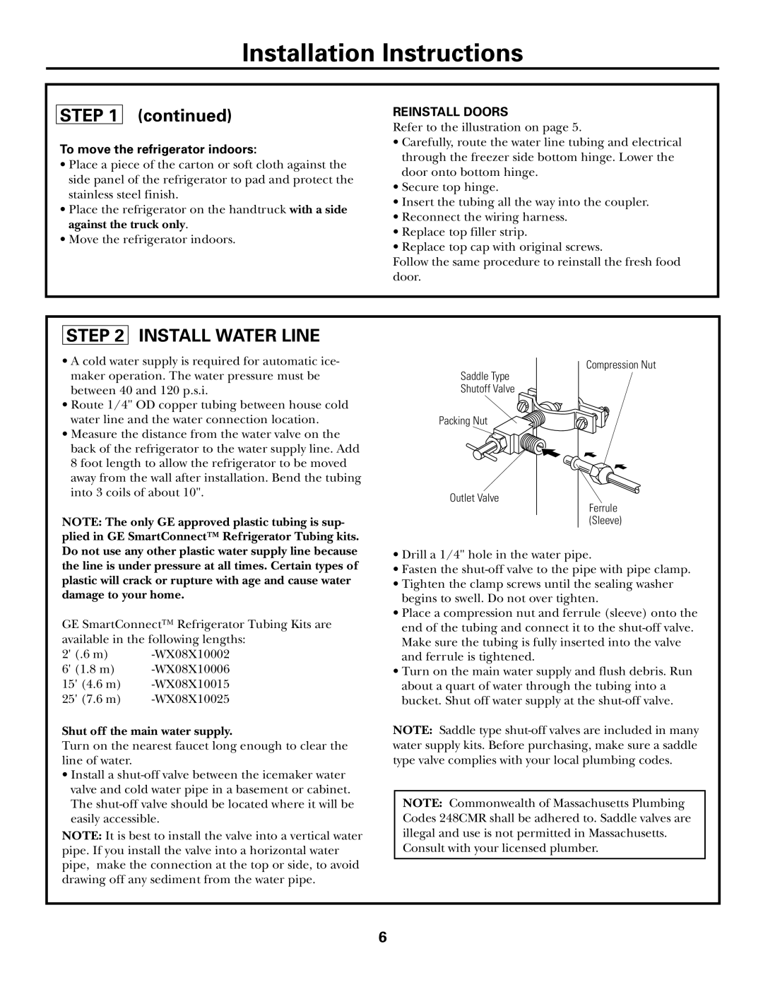 GE ZFSB23D SS installation instructions Install Water Line, Shut off the main water supply 