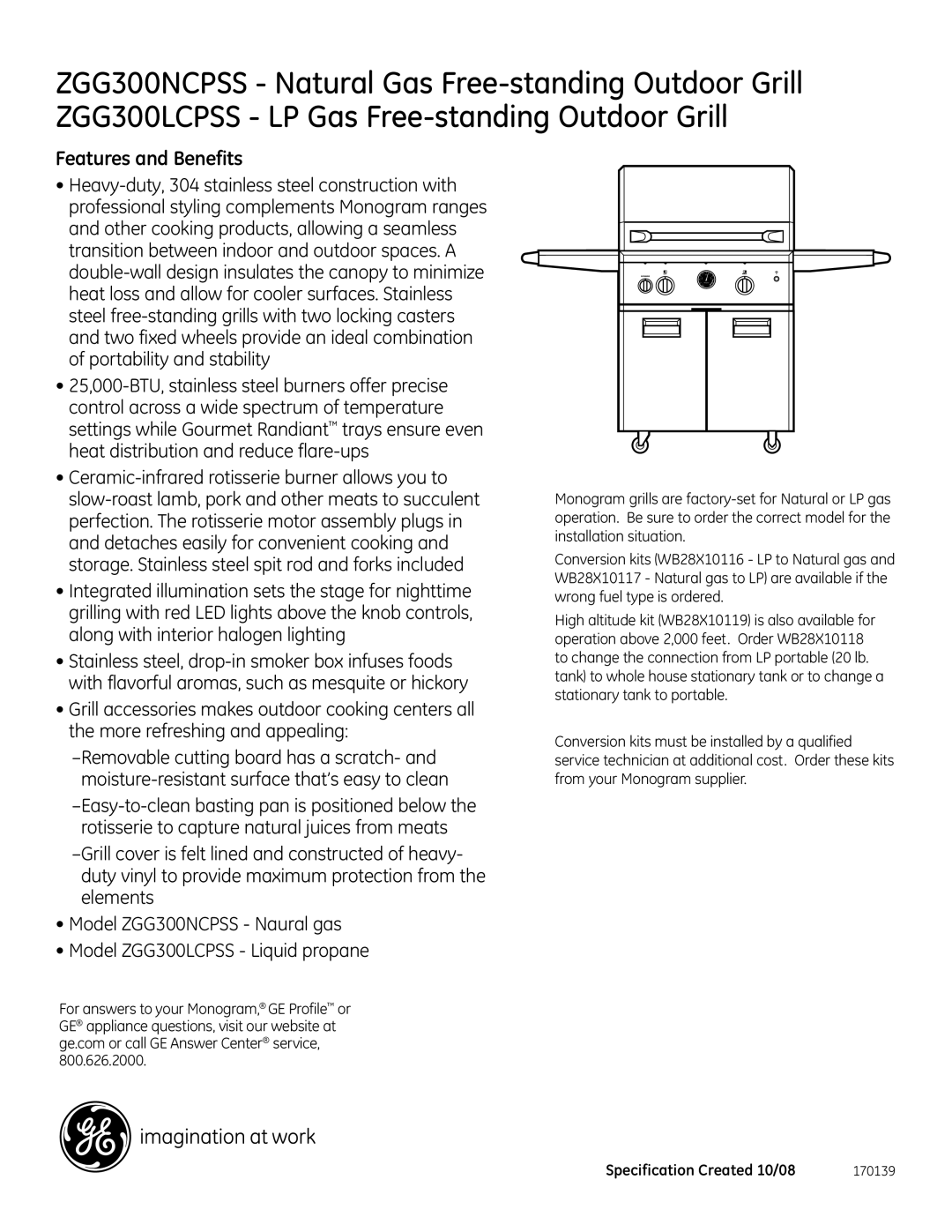 GE ZGG300NCPSS, ZGG300LCPSS dimensions Features and Benefits 