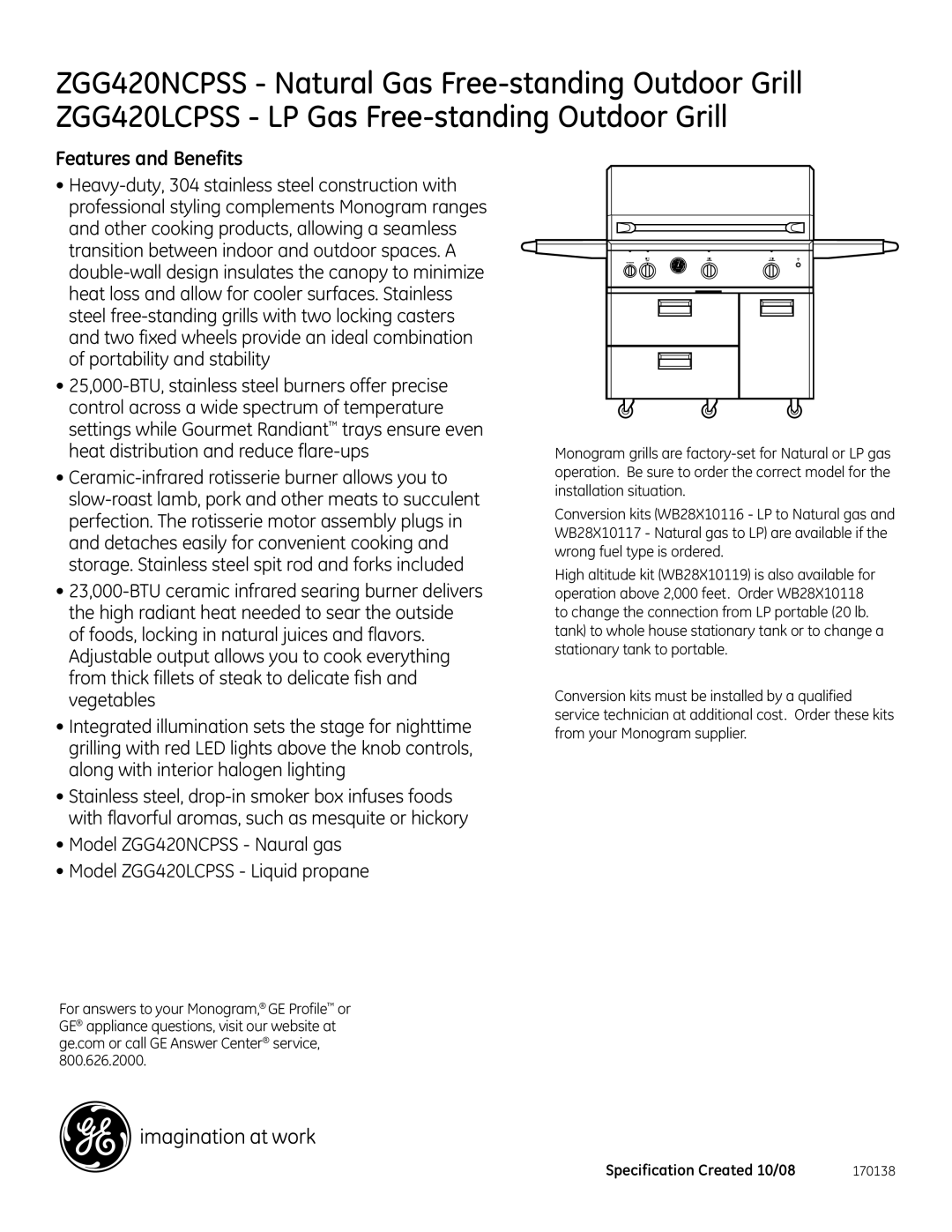 GE ZGG420LCPSS dimensions Features and Benefits 