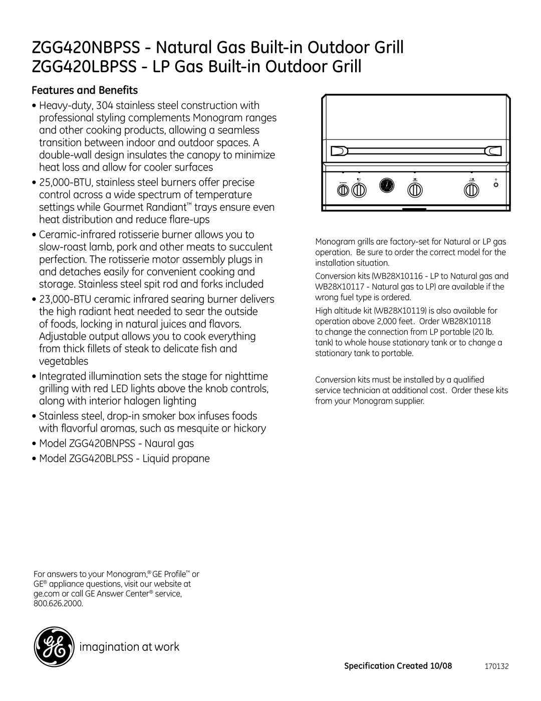 GE ZGG420NBPSS, ZGG420LBPSS dimensions Features and Benefits 