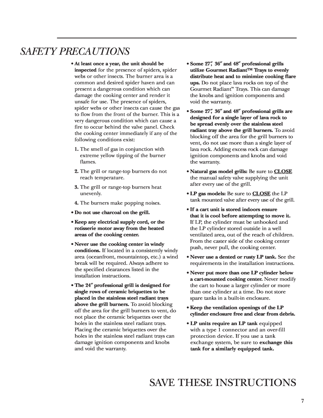 GE ZGG27N20, ZGG48N31, ZGG48N30, ZGG48L30, ZGG48L42, ZGG36N21, ZGG36N20, ZGG48L31 Safety Precautions, Save These Instructions 