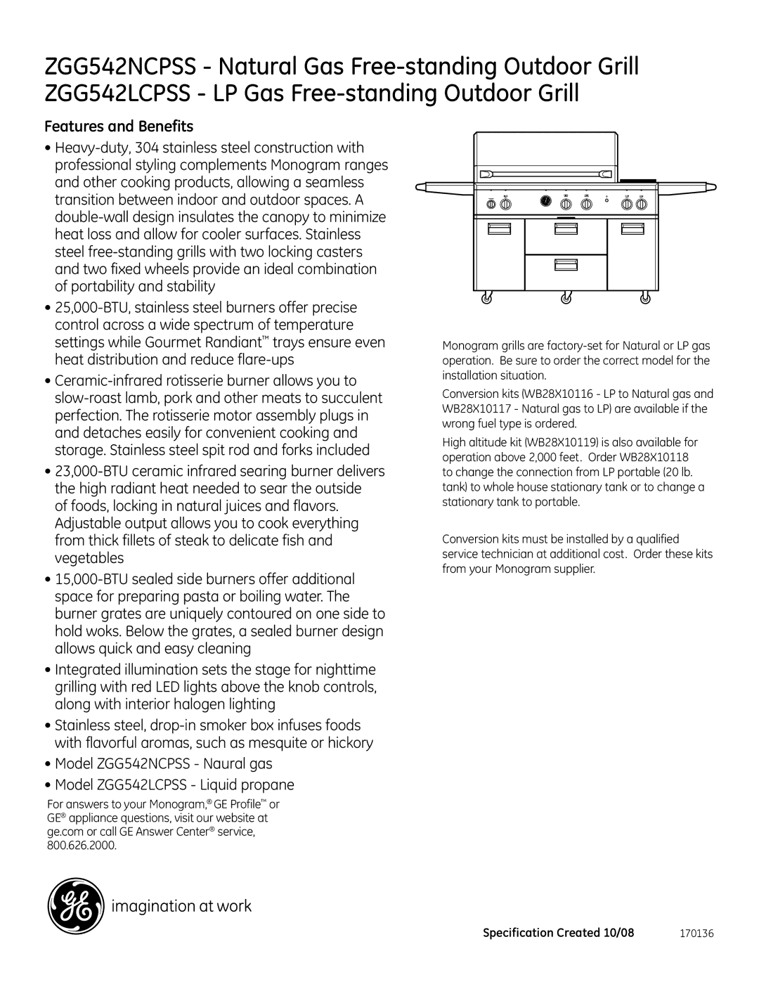 GE ZGG542LCPSS, ZGG542NCPSS dimensions Features and Benefits 