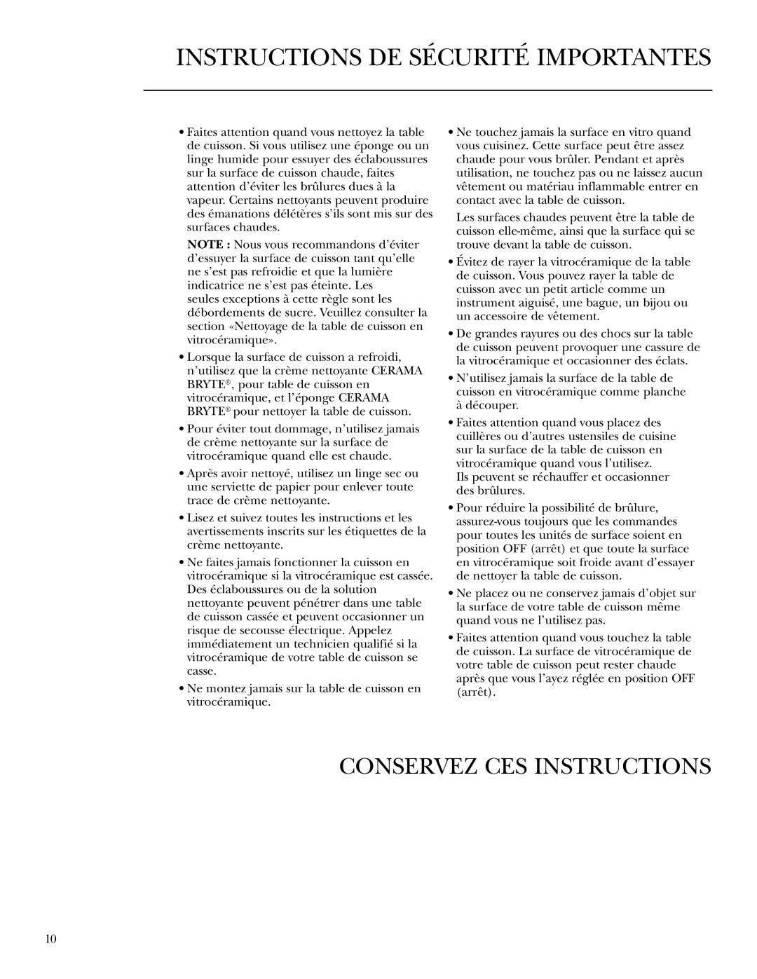 GE ZGU36GG owner manual Conservez CES Instructions 