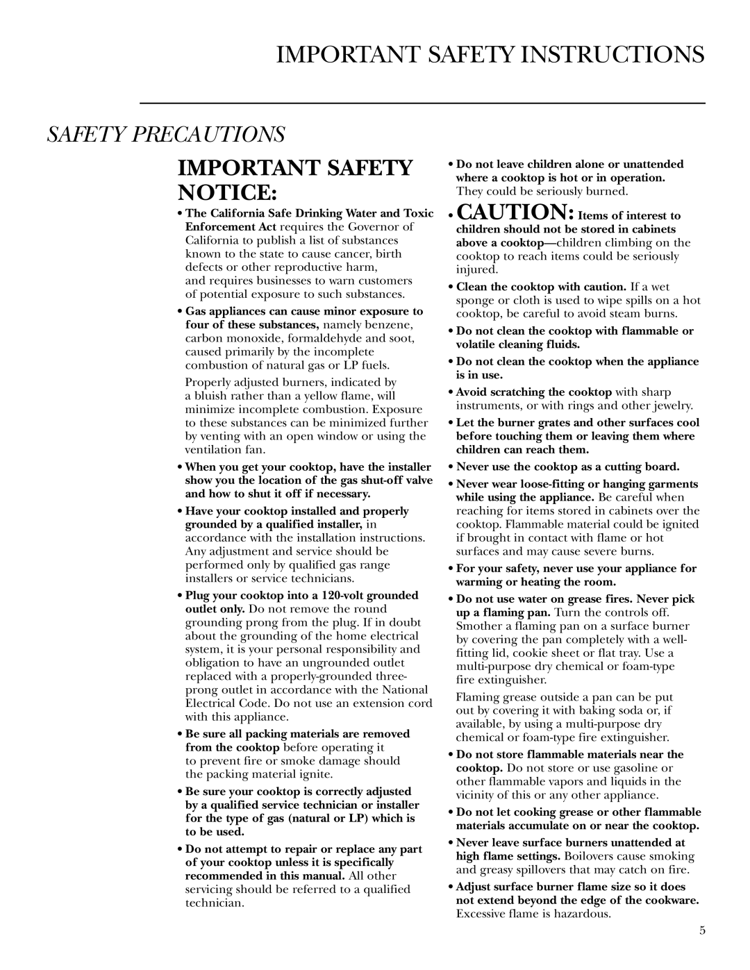 GE ZGU36GG owner manual Important Safety Instructions 