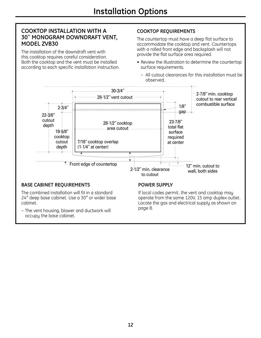 GE ZGU384LSMSS, ZGU384NSMSS installation instructions Installation Options 