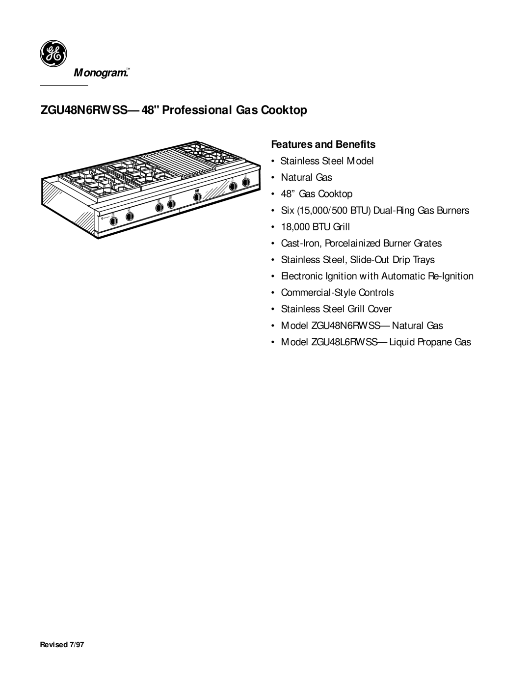 GE ZGU48N6RWSS dimensions Features and Benefits 