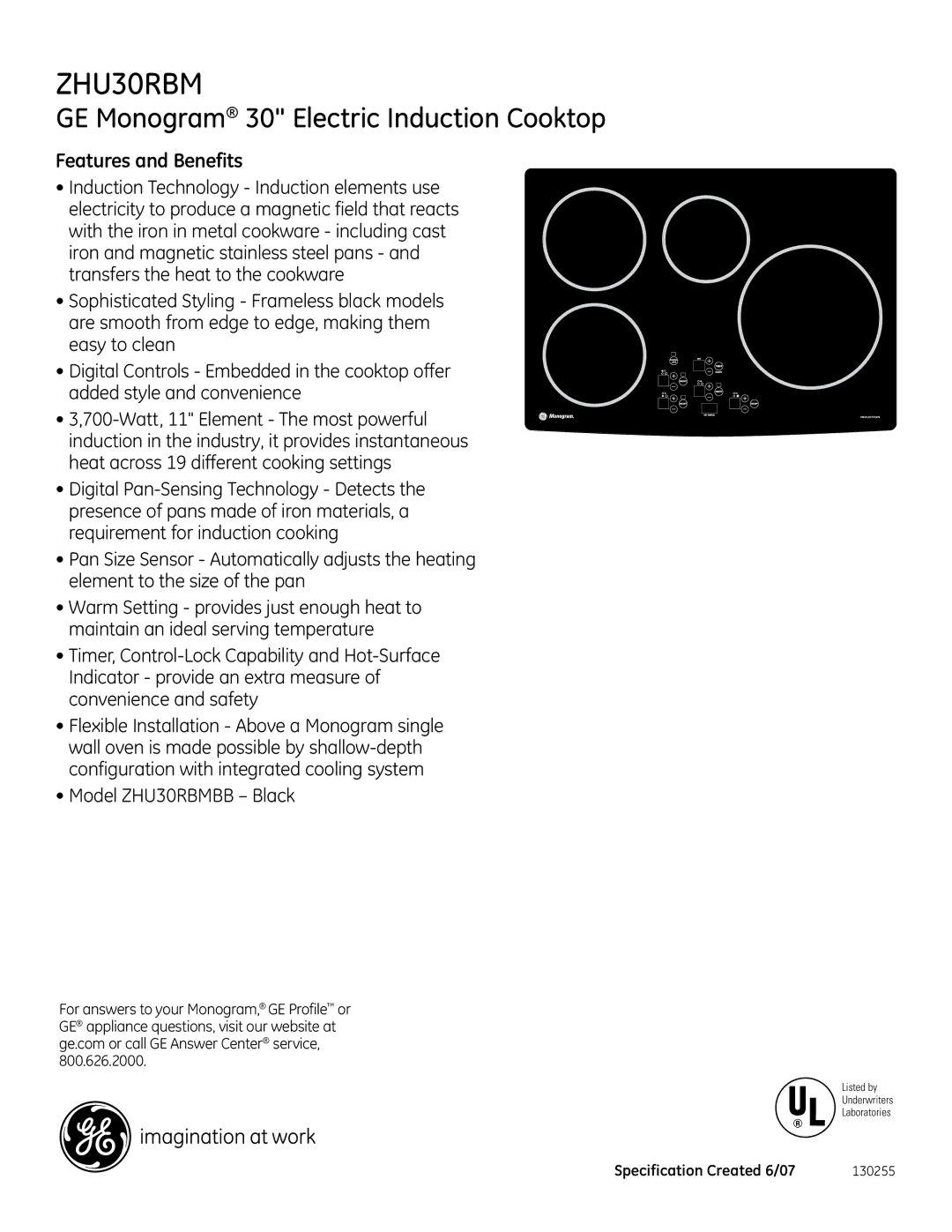 GE ZHU30RBM dimensions Features and Benefits 