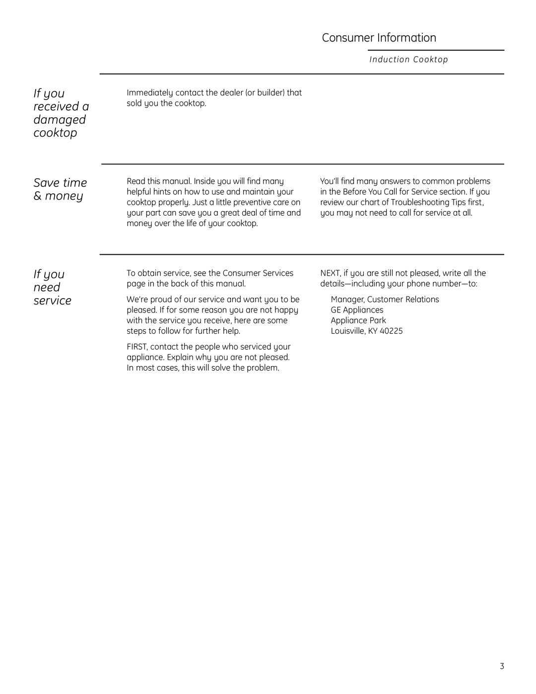 GE ZHU30, ZHU36 manual If you need service, If you received a damaged cooktop Save time & money 