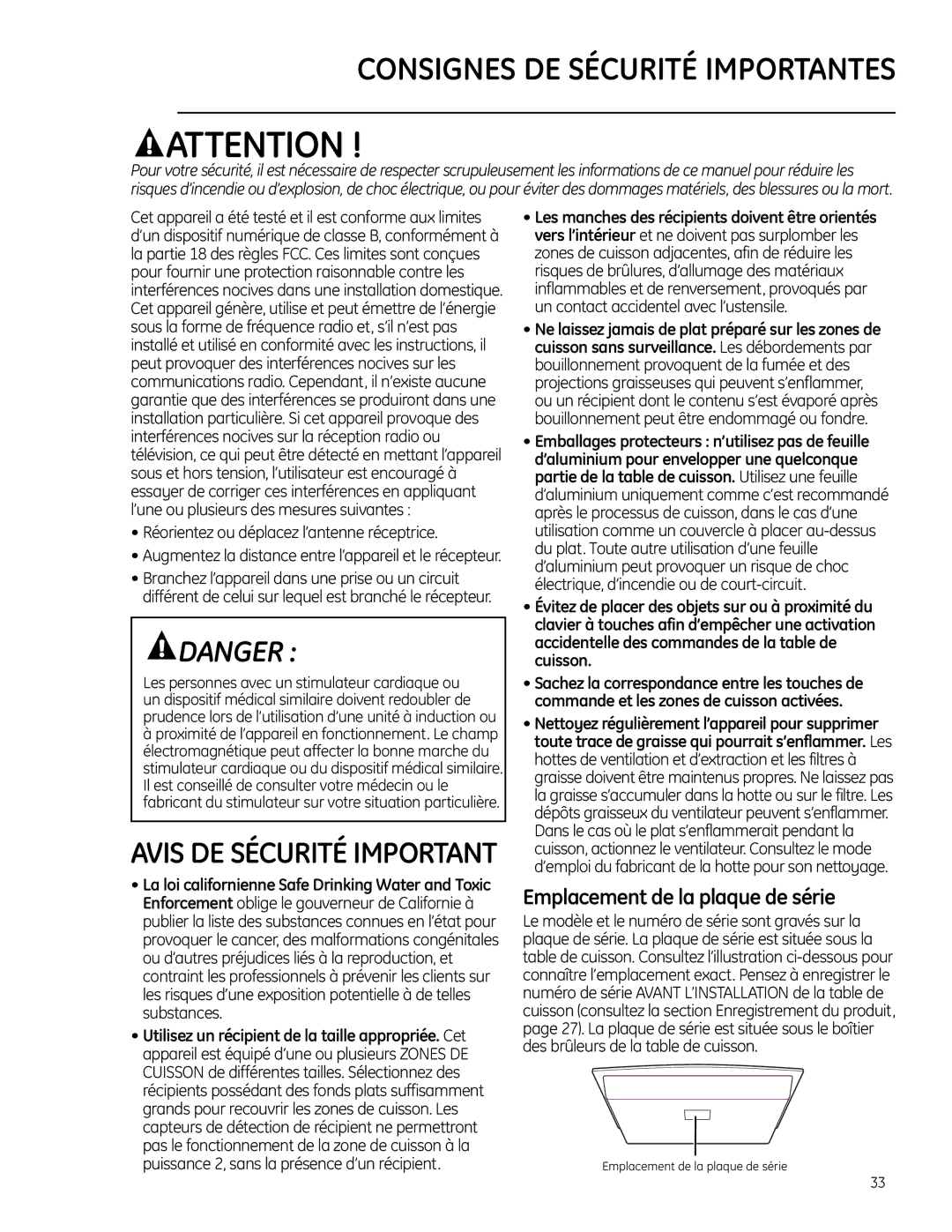 GE ZHU30, ZHU36 manual Consignes DE Sécurité Importantes, Augmentez la distance entre l’appareil et le récepteur 