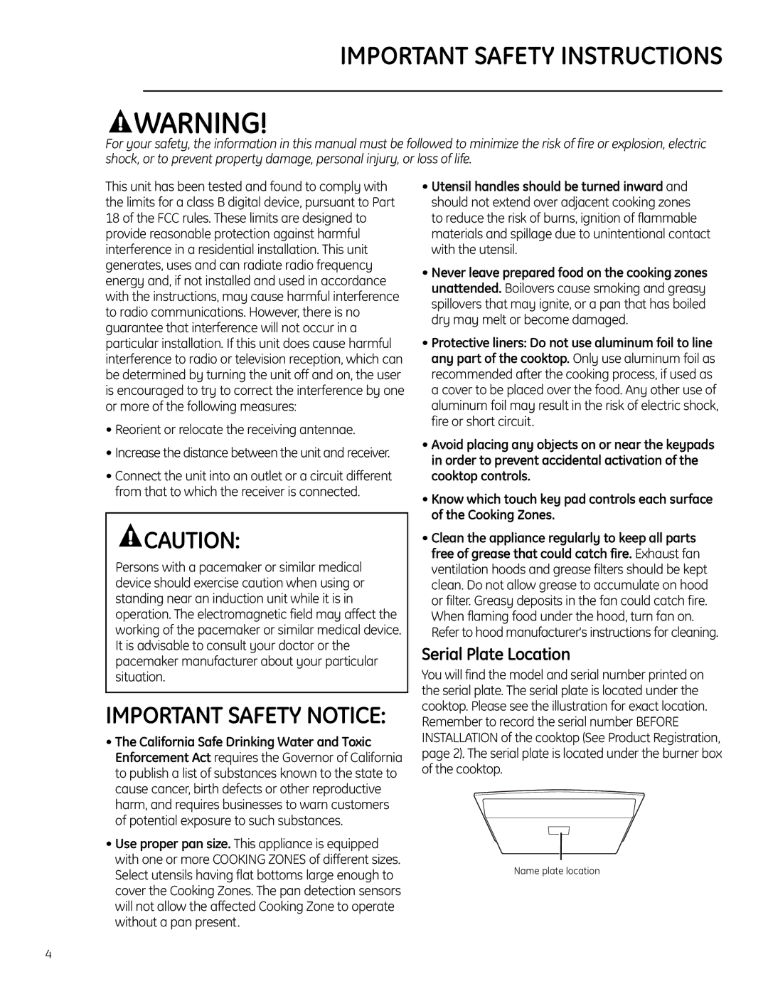 GE ZHU36, ZHU30 manual Important Safety Instructions 