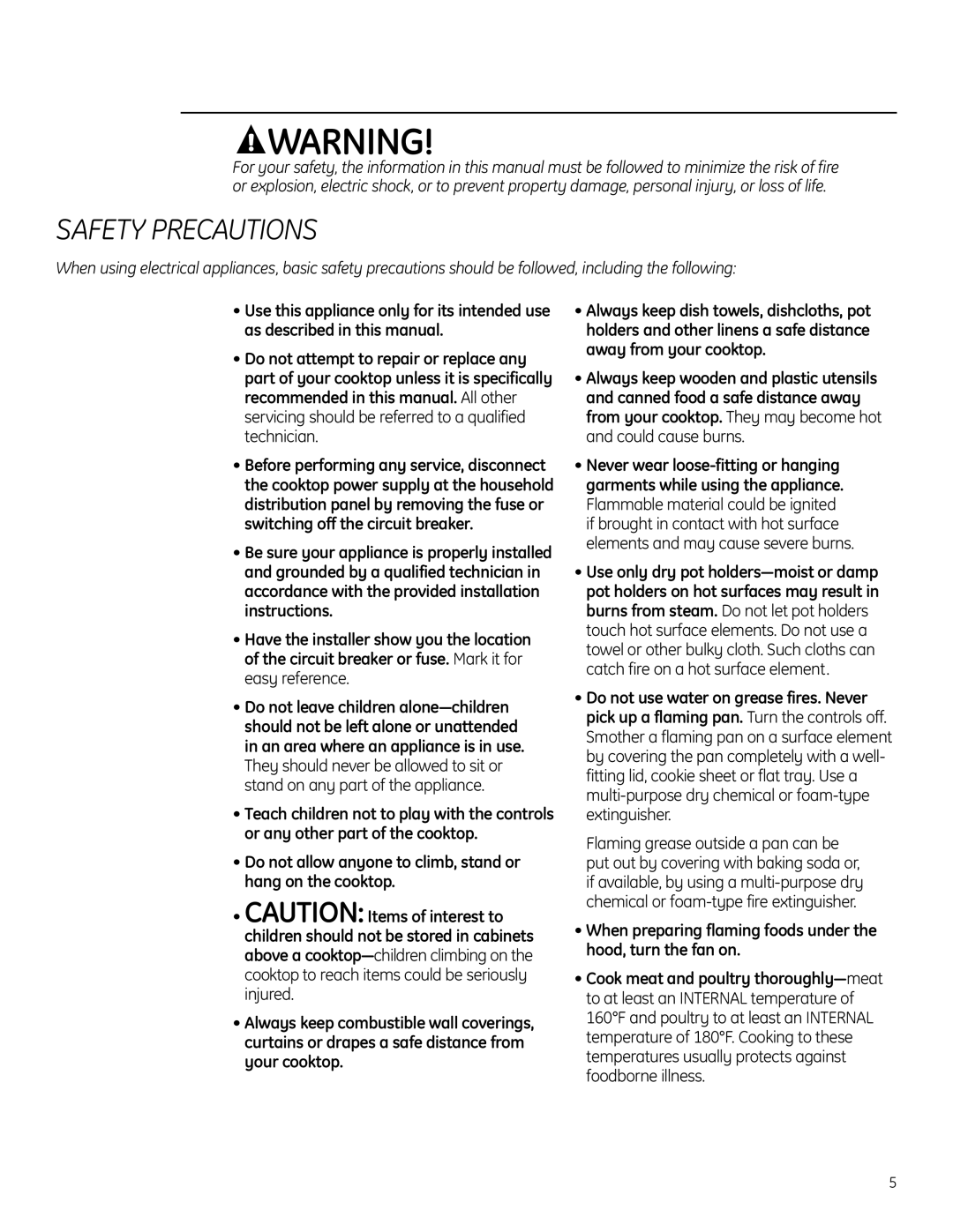 GE ZHU30, ZHU36 manual Safety Precautions 