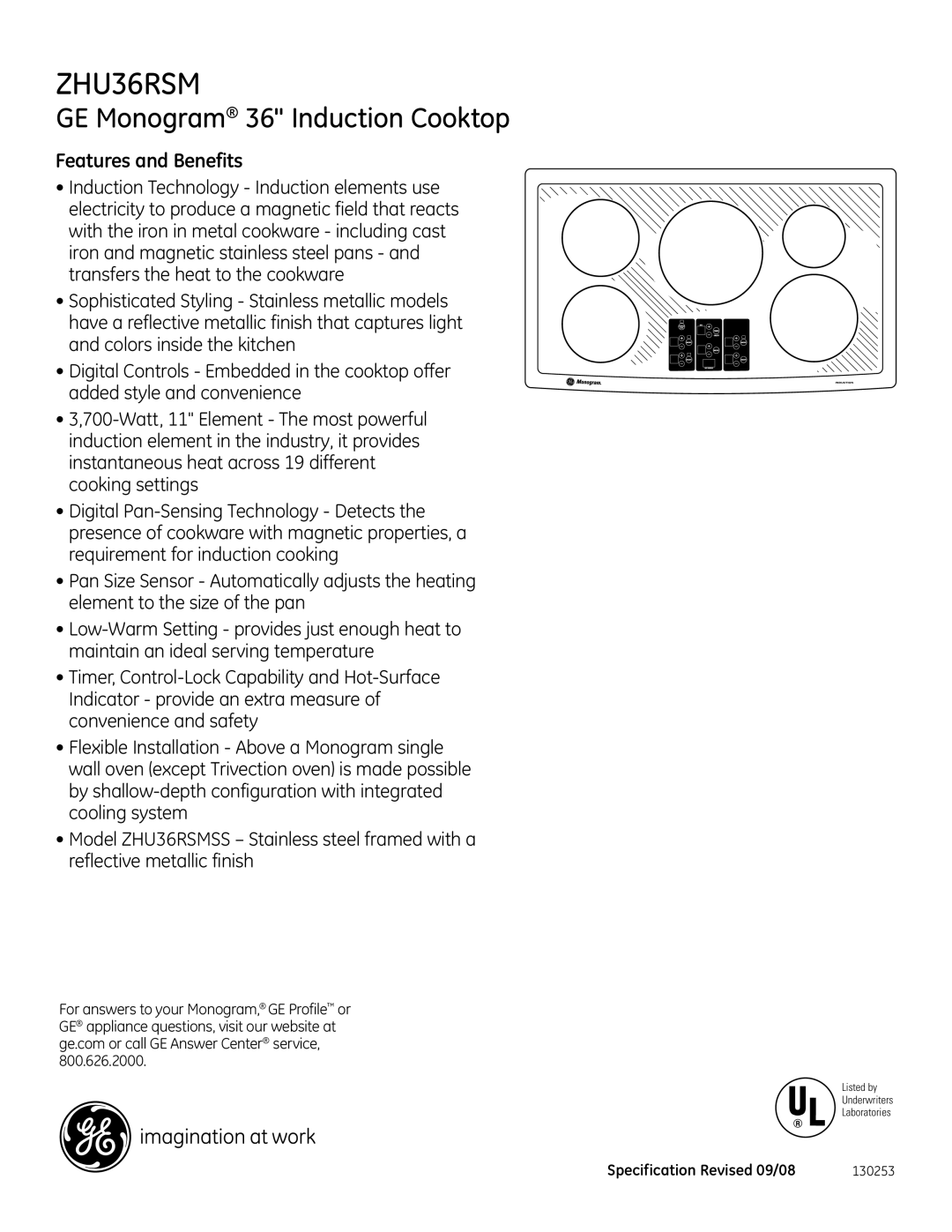 GE ZHU36RSMSS dimensions Features and Benefits 