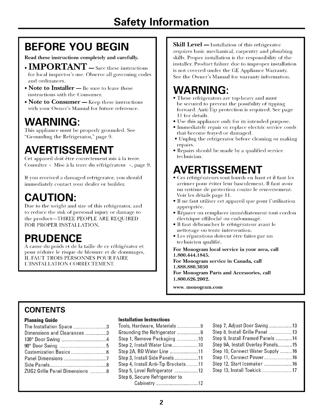 GE ZICS360N LH, ZIC360N LH, ZICS360N RH, ZIC360N RH installation instructions Before YOU Begin, Contents 