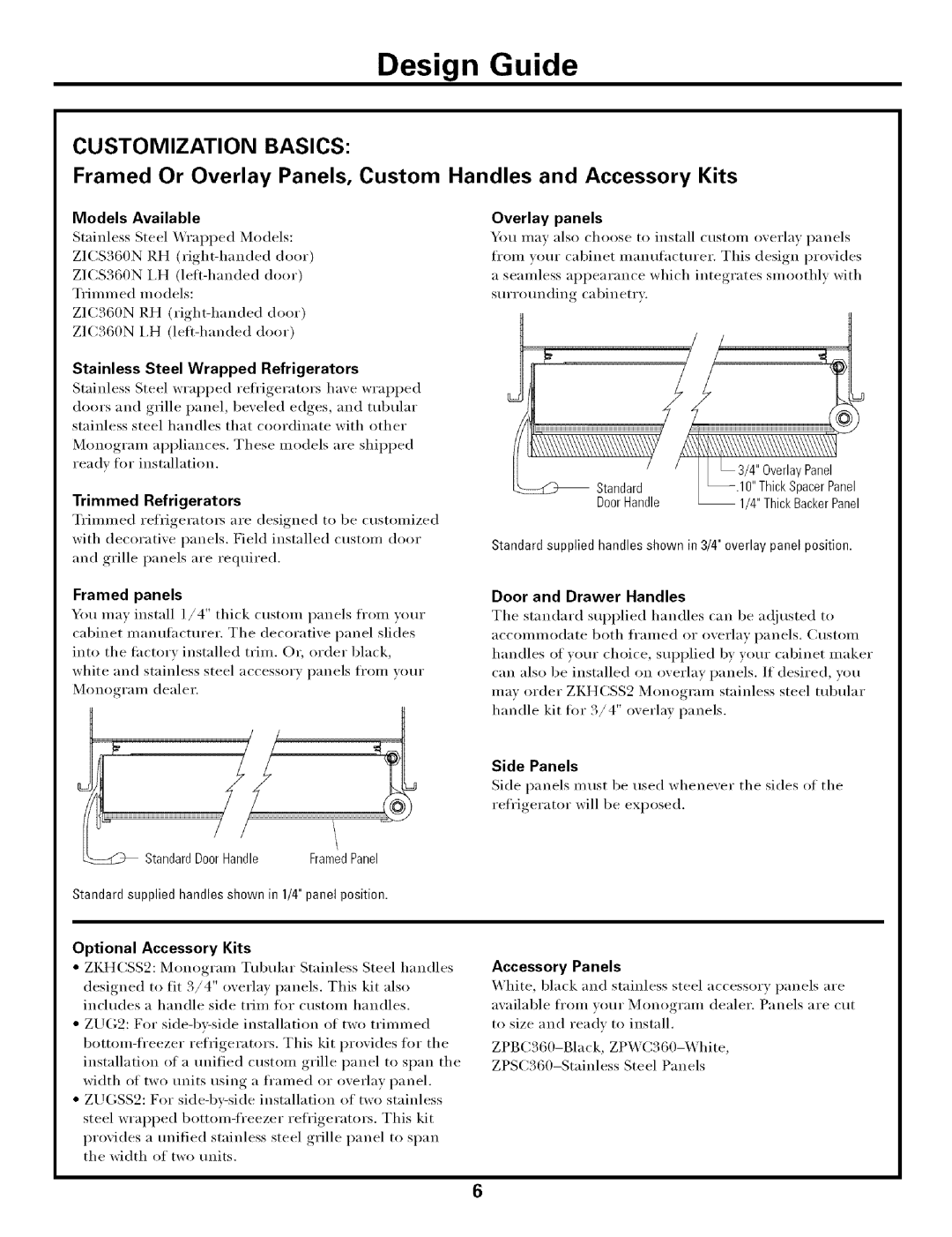GE ZICS360N LH, ZIC360N LH Models Available, Stainless Steel Wrapped Refrigerators, Trimmed Refrigerators, Side Panels 