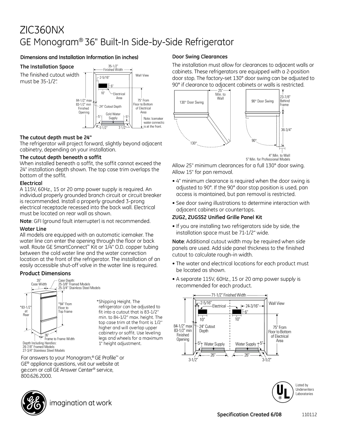 GE ZIC360NX dimensions Product Dimensions 