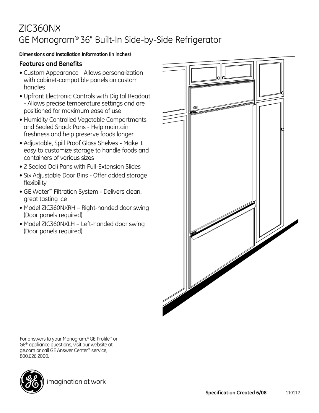 GE ZIC360NX dimensions Features and Benefits 