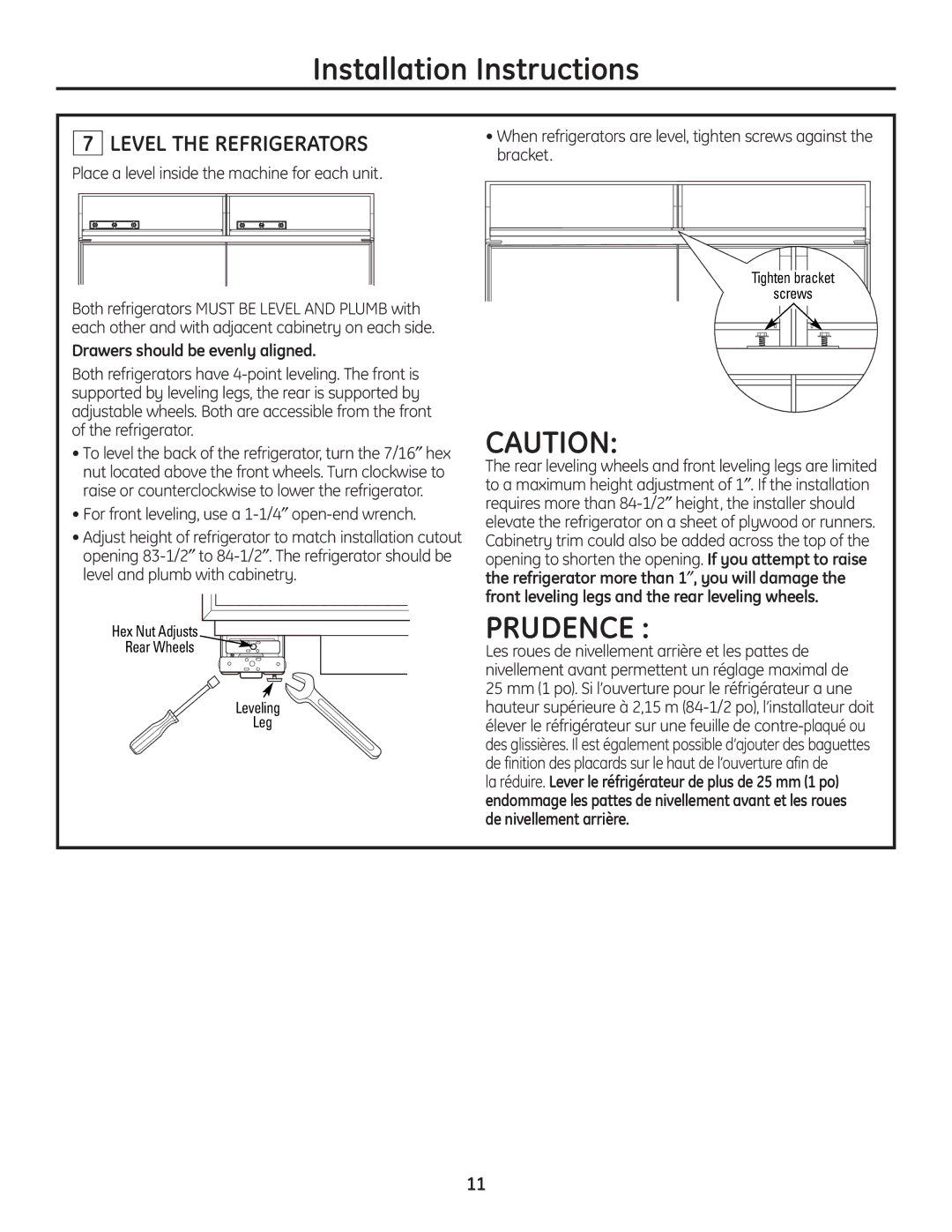 GE ZICP720 installation instructions Level the Refrigerators, Bracket, Place a level inside the machine for each unit 