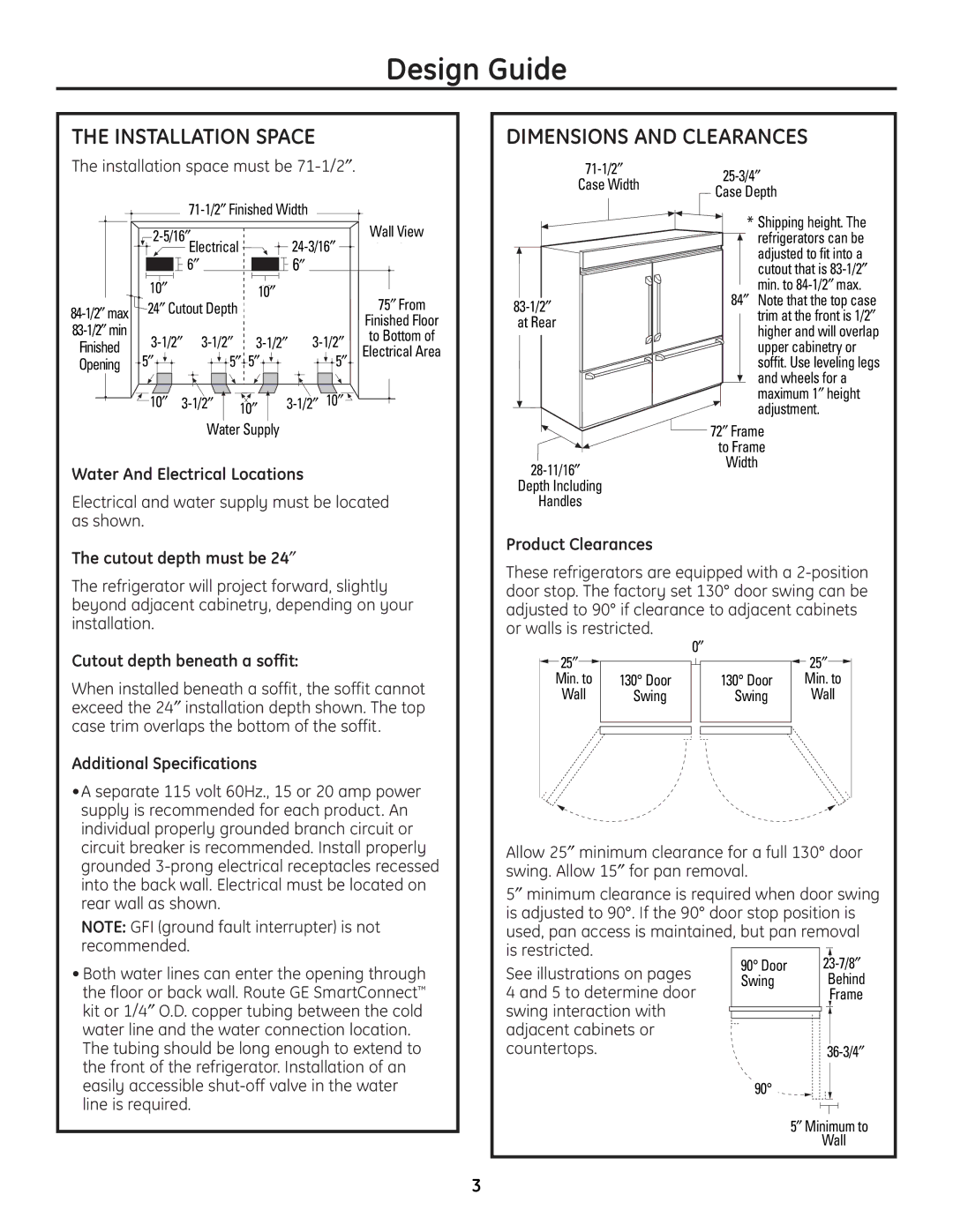 GE ZICP720 installation instructions Installation Space Dimensions and Clearances 