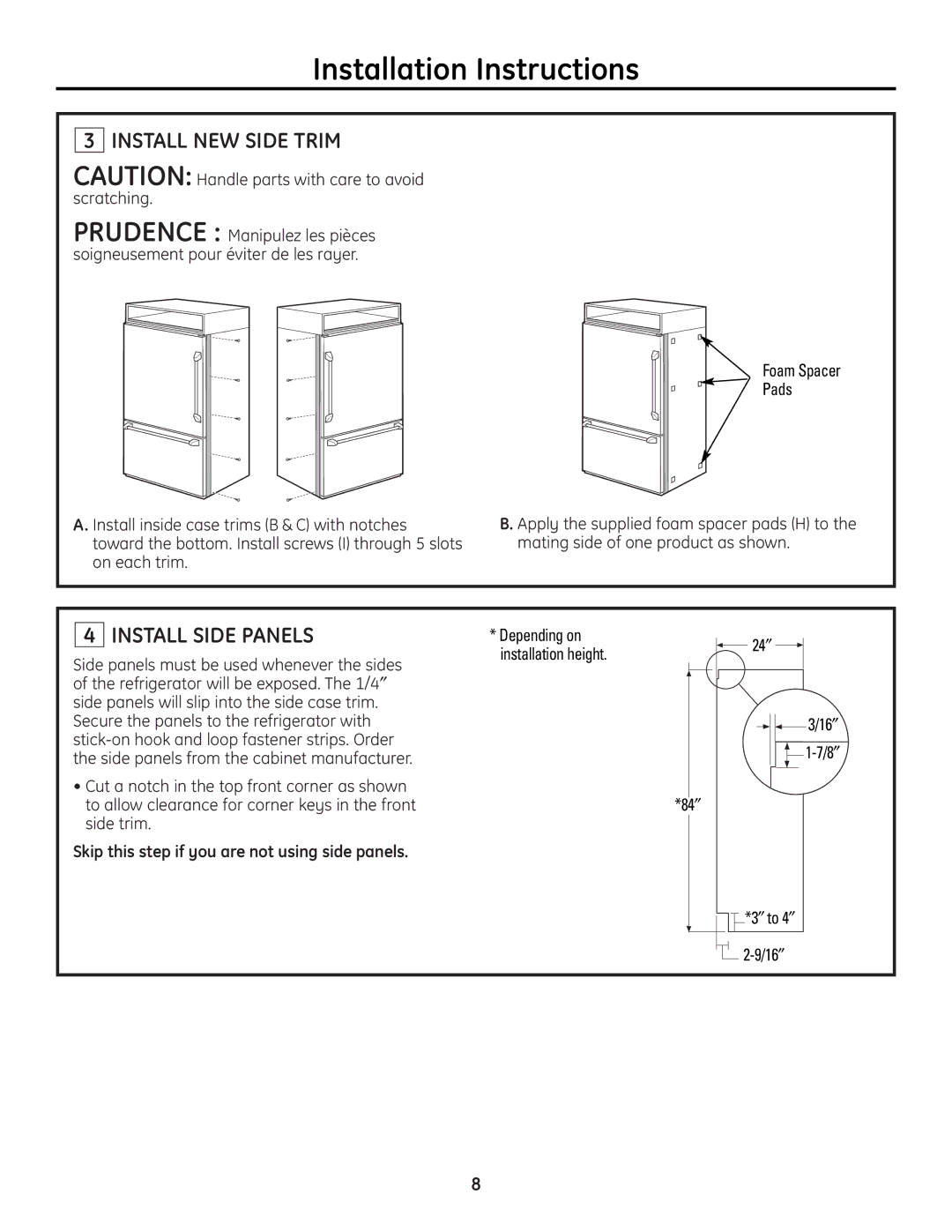 GE ZICP720 Install NEW Side Trim, Install Side Panels, Skip this step if you are not using side panels 