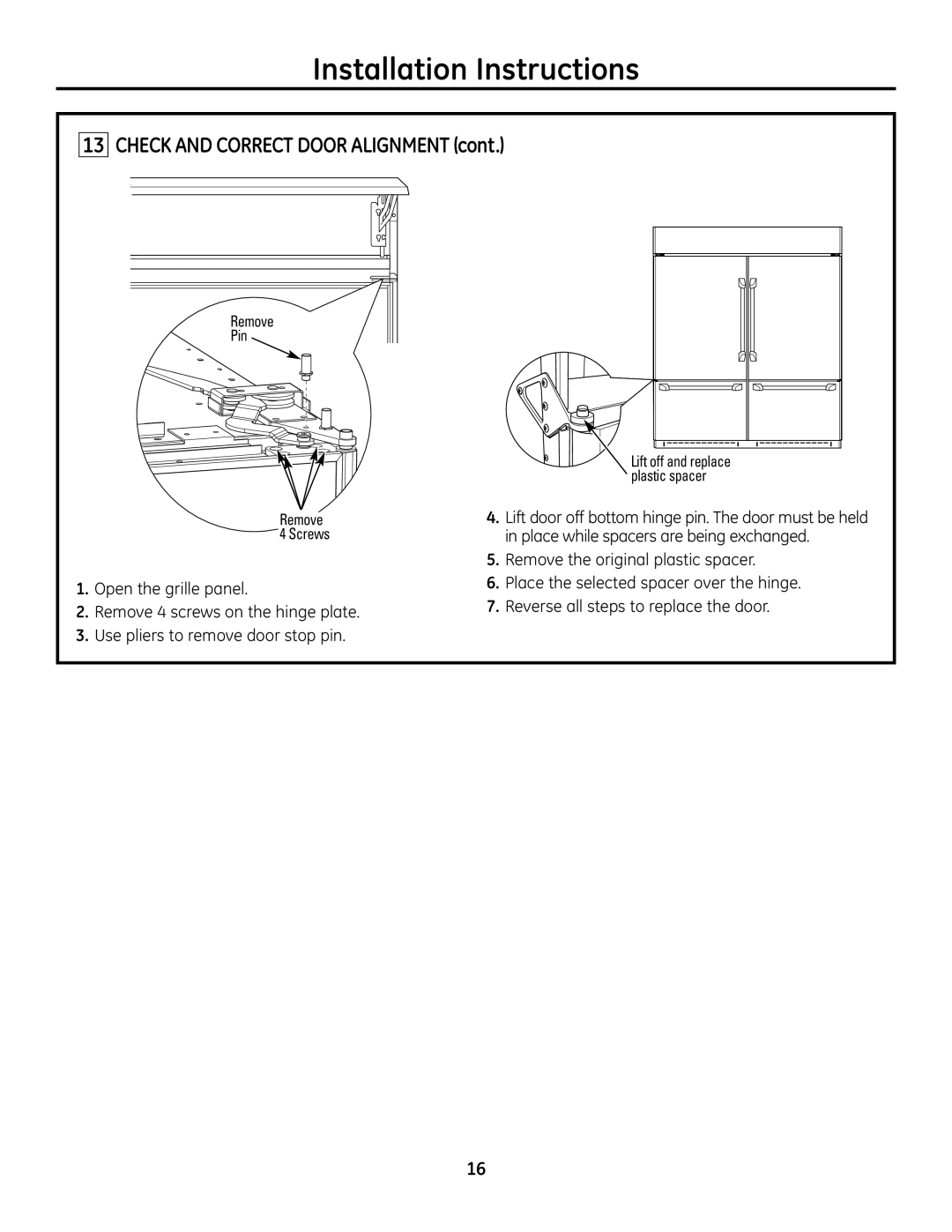 GE ZICP720 installation instructions Installation Instructions, CHECK AND CORRECT DOOR ALIGNMENT cont 