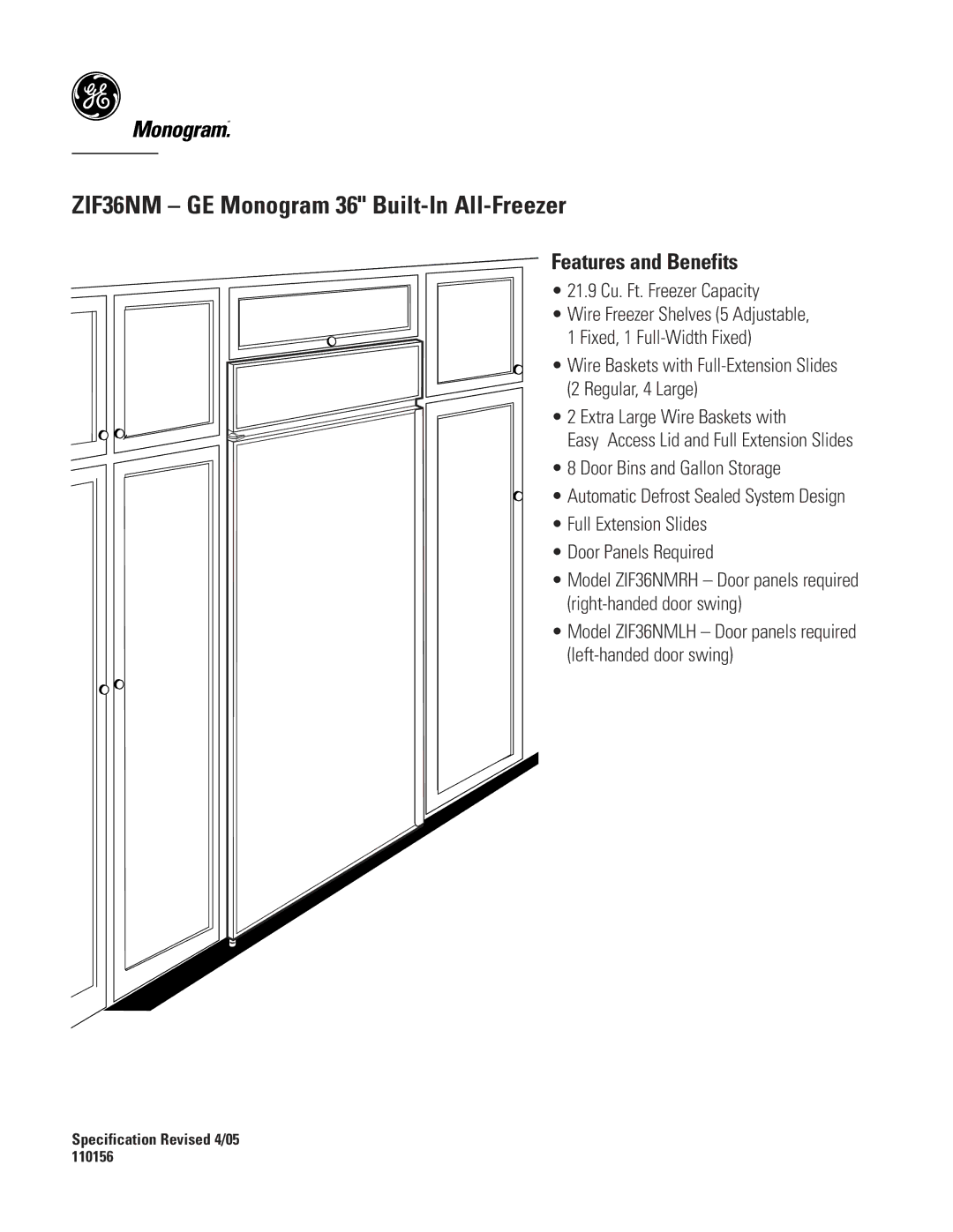 GE ZIF36NM dimensions Features and Benefits 