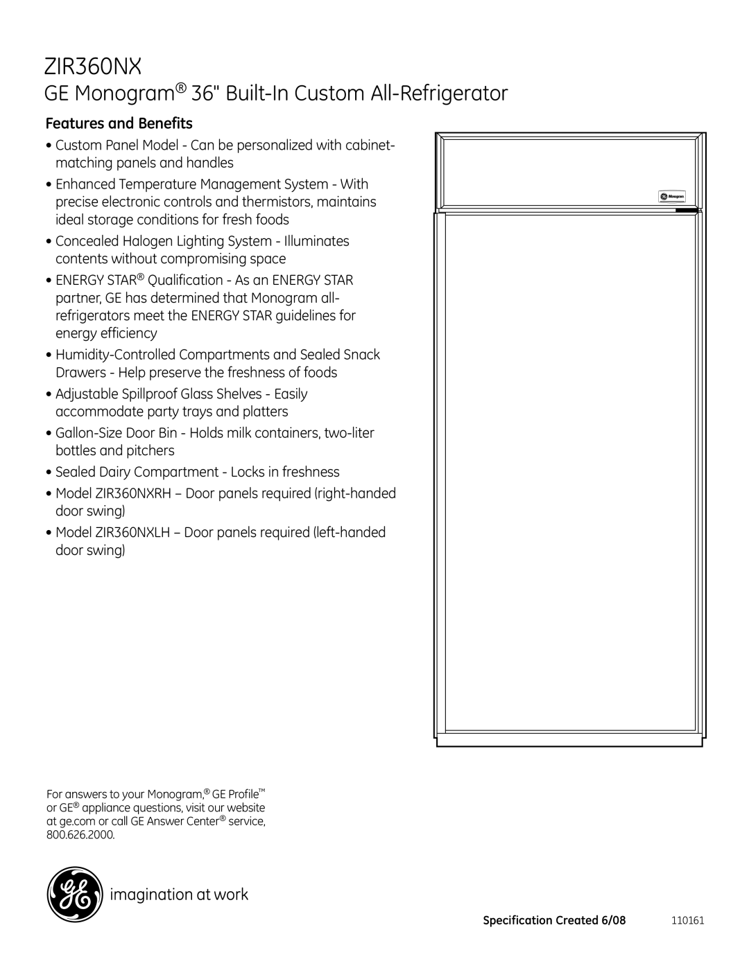 GE ZIR360NX dimensions Features and Benefits 