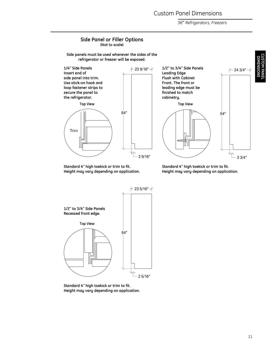 GE ZIF36N LH, ZIR36N LH, ZIF36N RH, ZIR36N RH installation instructions ″ Side Panels Insert end, Trim, 23 5/16 