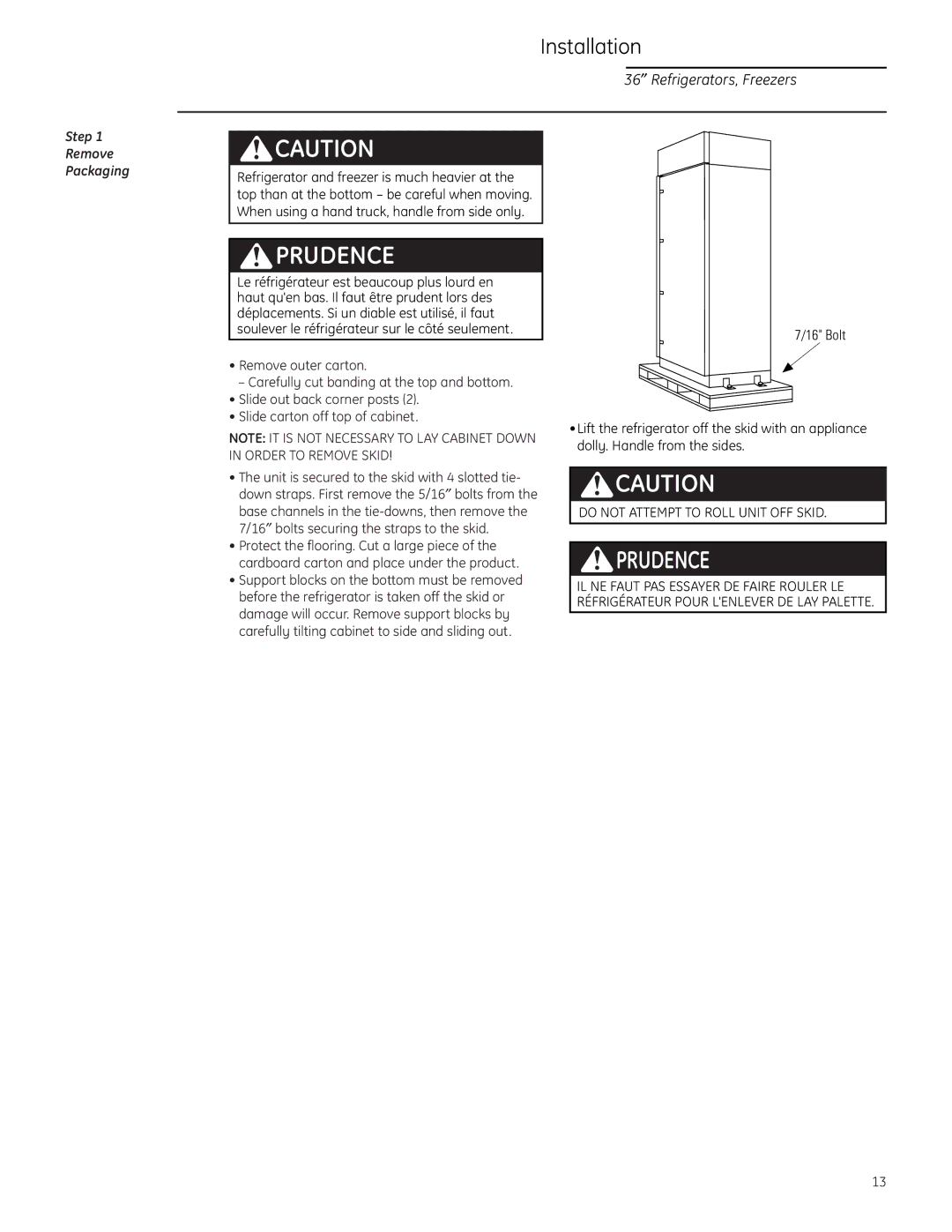 GE ZIF36N RH, ZIR36N LH, ZIR36N RH, ZIF36N LH installation instructions Step Remove Packaging 