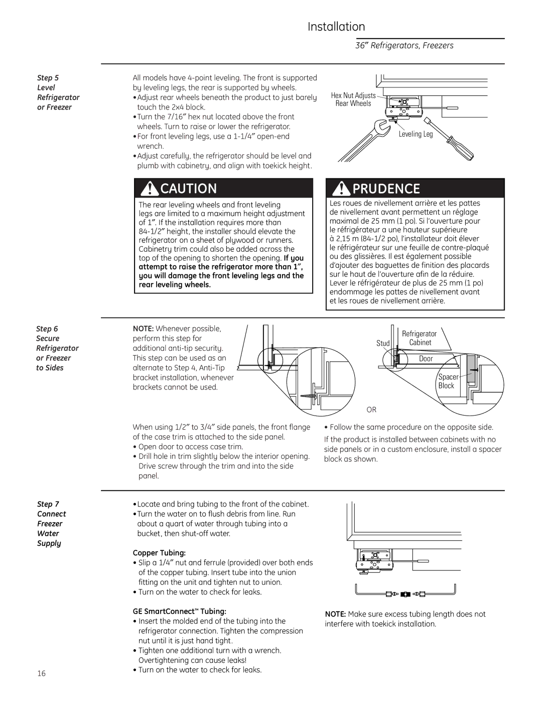 GE ZIR36N LH, ZIF36N RH, ZIR36N RH, ZIF36N LH Level, Or Freezer, Step Secure, To Sides, Connect, Water, Supply 