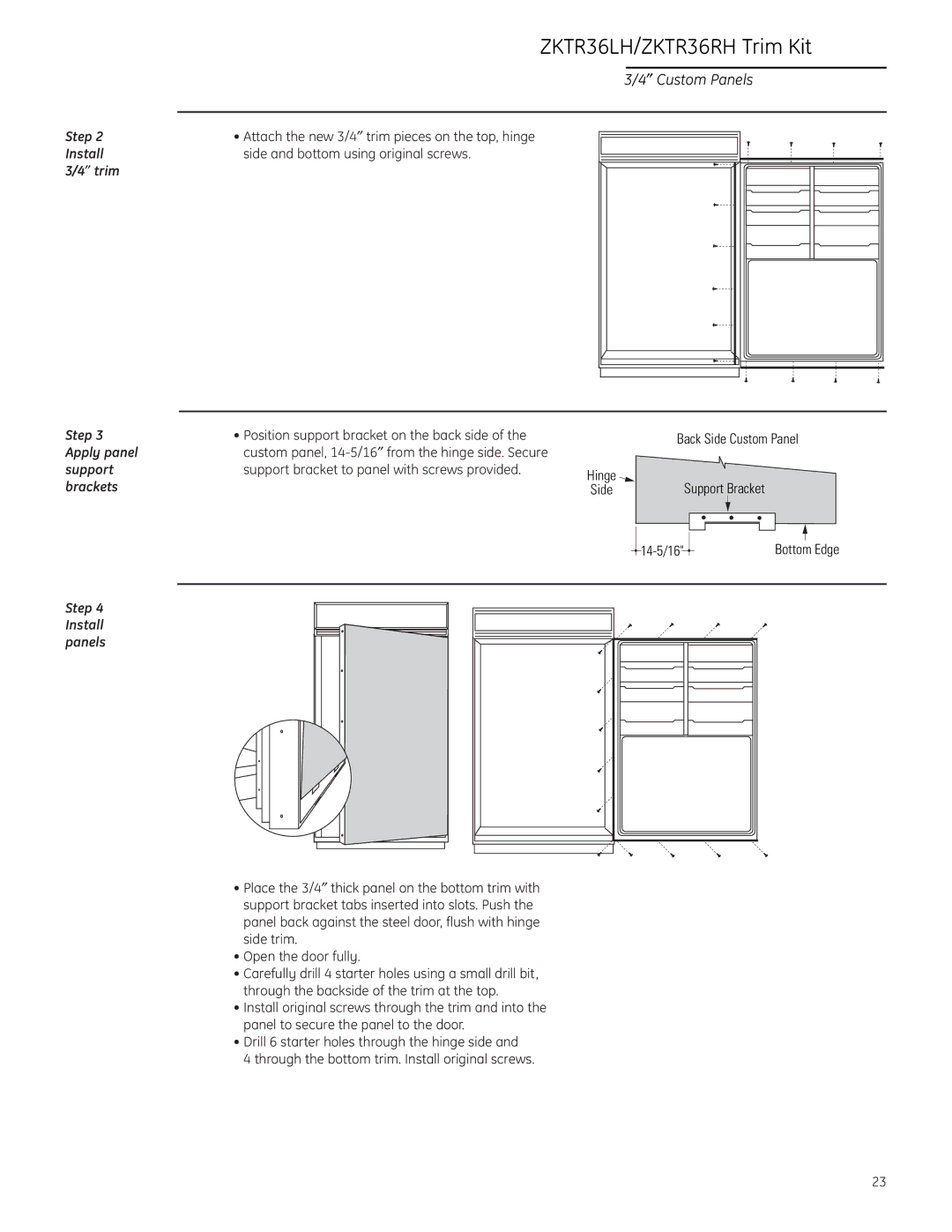 GE ZIF36N LH, ZIR36N LH, ZIF36N RH, ZIR36N RH installation instructions Back Side Custom Panel, Install panels 