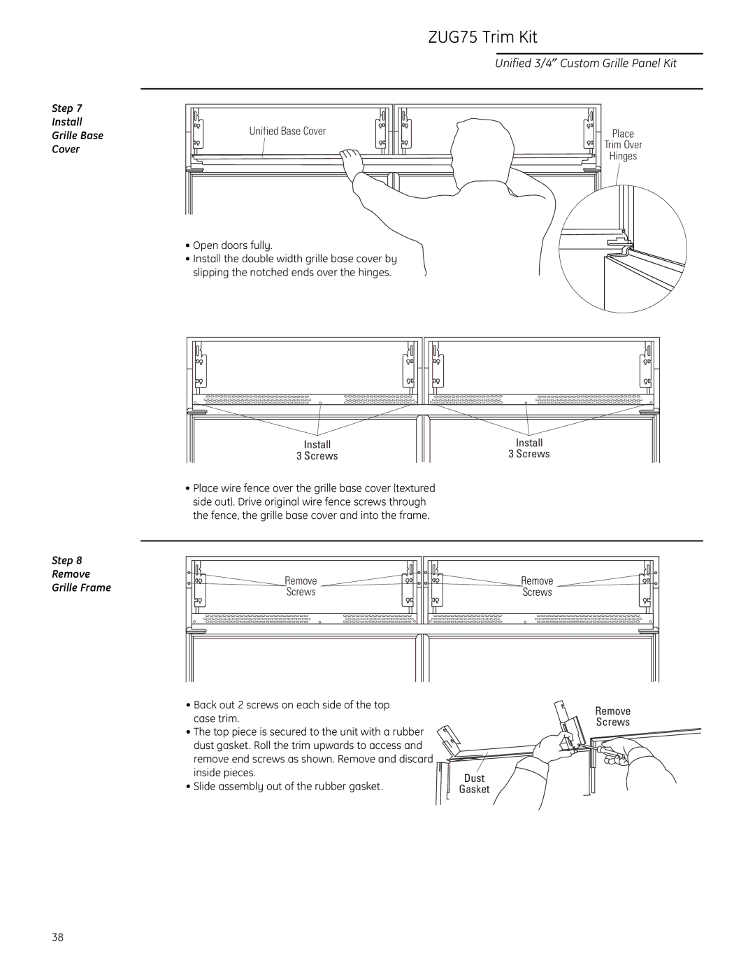 GE ZIR36N RH, ZIR36N LH, ZIF36N RH, ZIF36N LH Step Install Grille Base Cover Remove Grille Frame, Unified Base Cover 