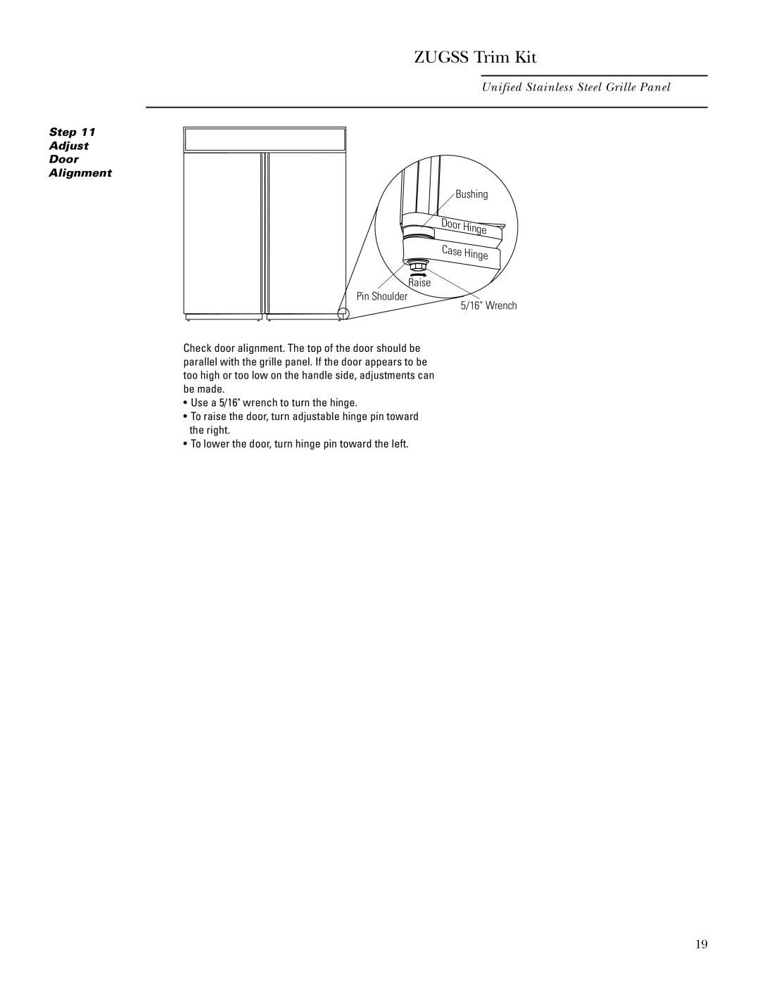 GE ZIRS36N LH, ZIRS36N RH, ZIFS36N RH, ZIFS36N LH installation instructions Step Adjust Door Alignment, Bushing 