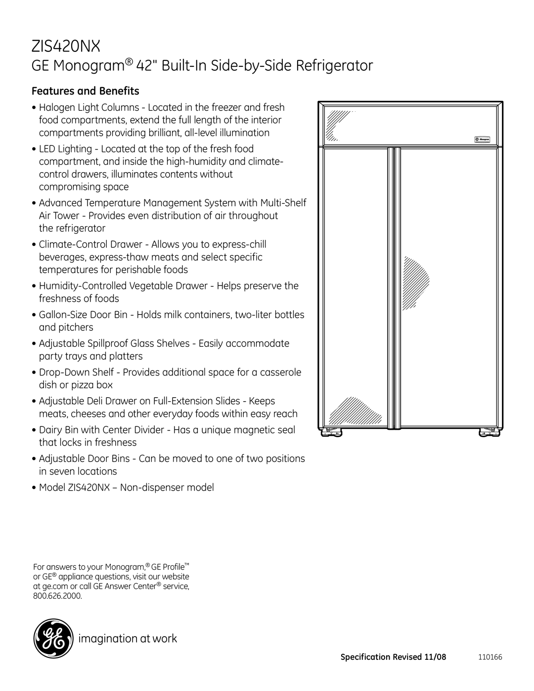 GE ZIS420NX dimensions Features and Benefits 