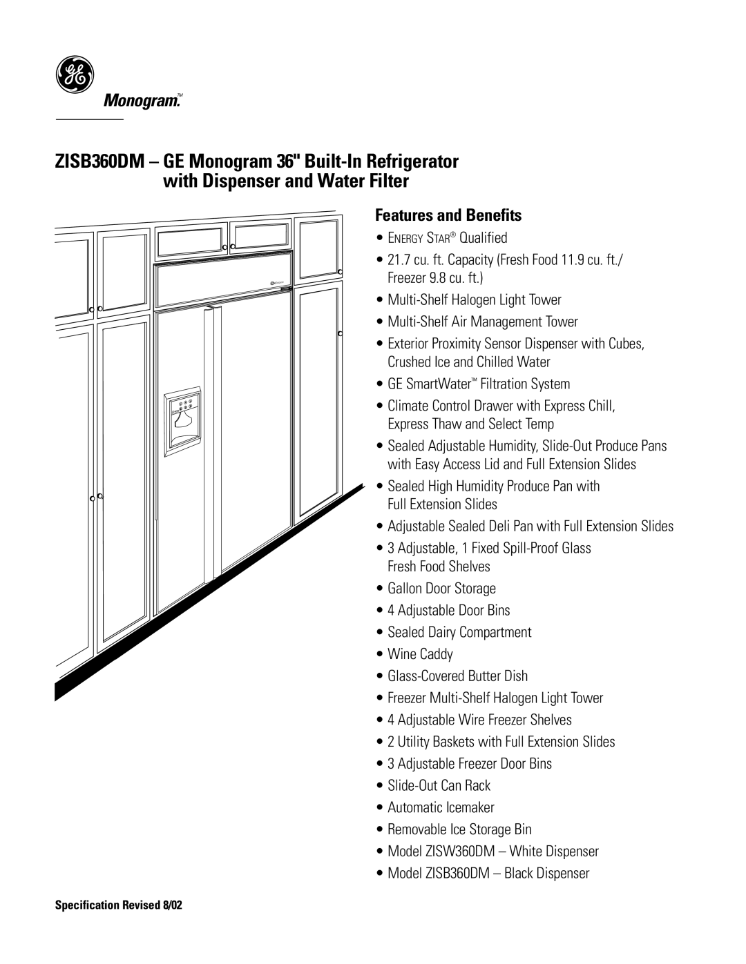 GE ZISB360DM specifications Features and Benefits 